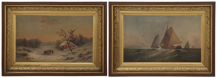 Samuel P. Dyke (American, 1835-1870), "Fishing Boats off the Coast of New Brunswick"; Winter