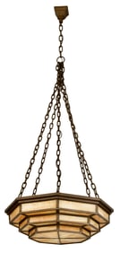 American Arts & Crafts Bronze & Glass Chandelier