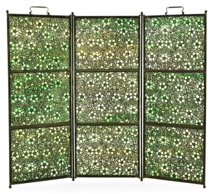 American Floral Bronze Overlay Glass Fireplace Screen