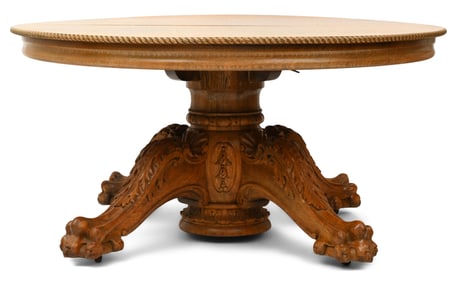 American Carved Oak Dining Table with Claw Feet