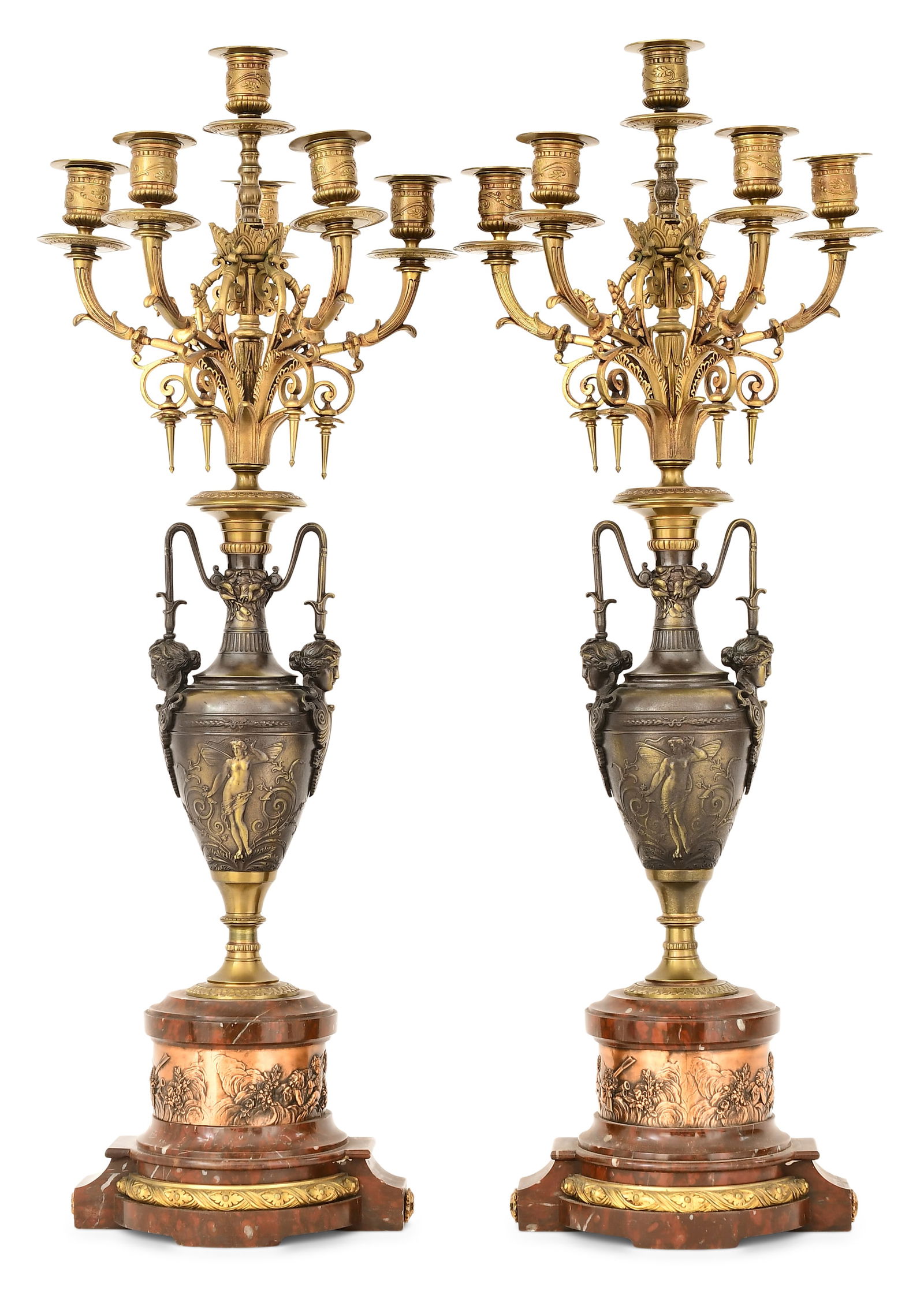 Pair of French Bronze & Rouge Marble Figural Candelabra (1 of 7)