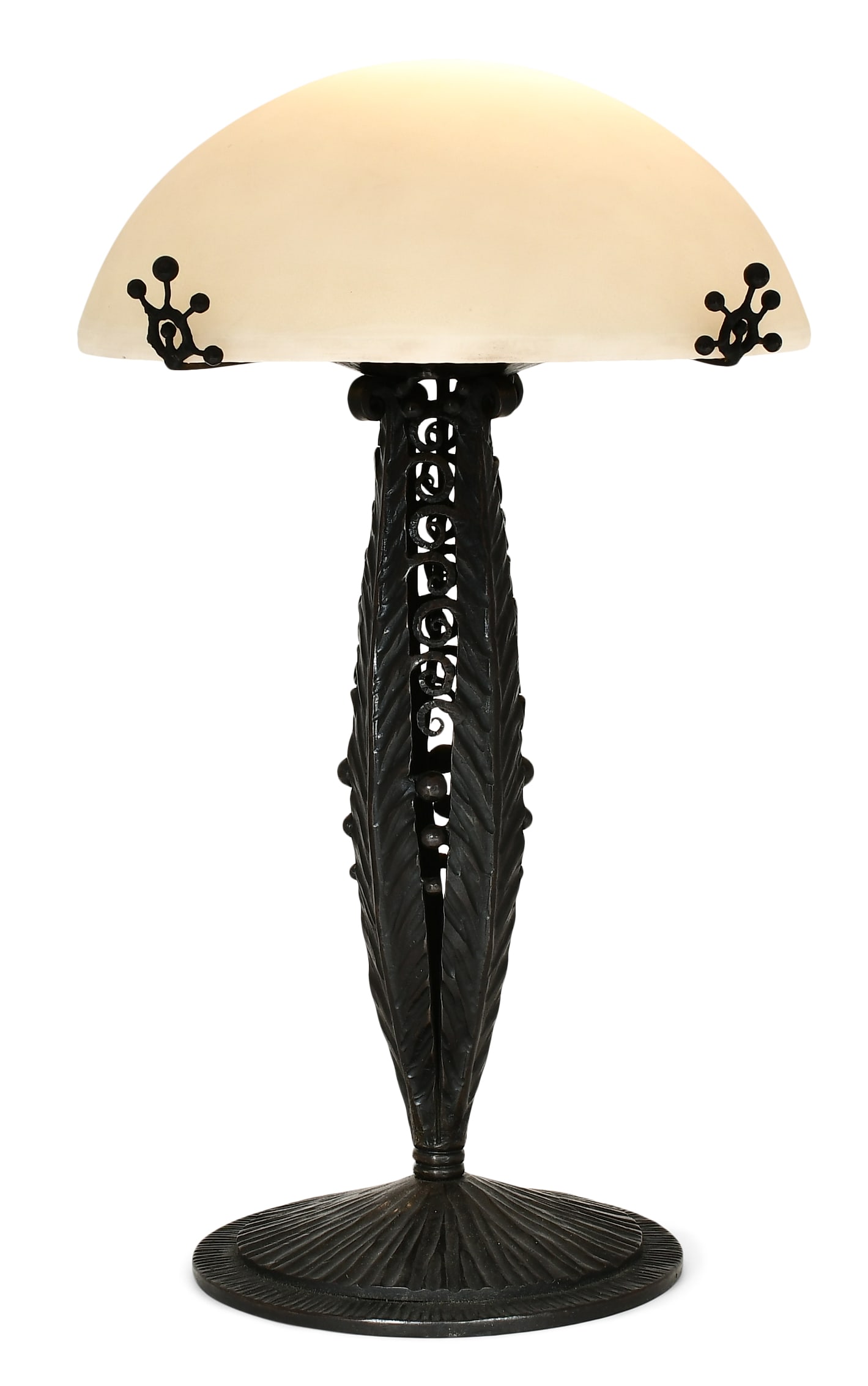 French Art Deco Wrought Iron & Alabaster Table Lamp (1 of 3)