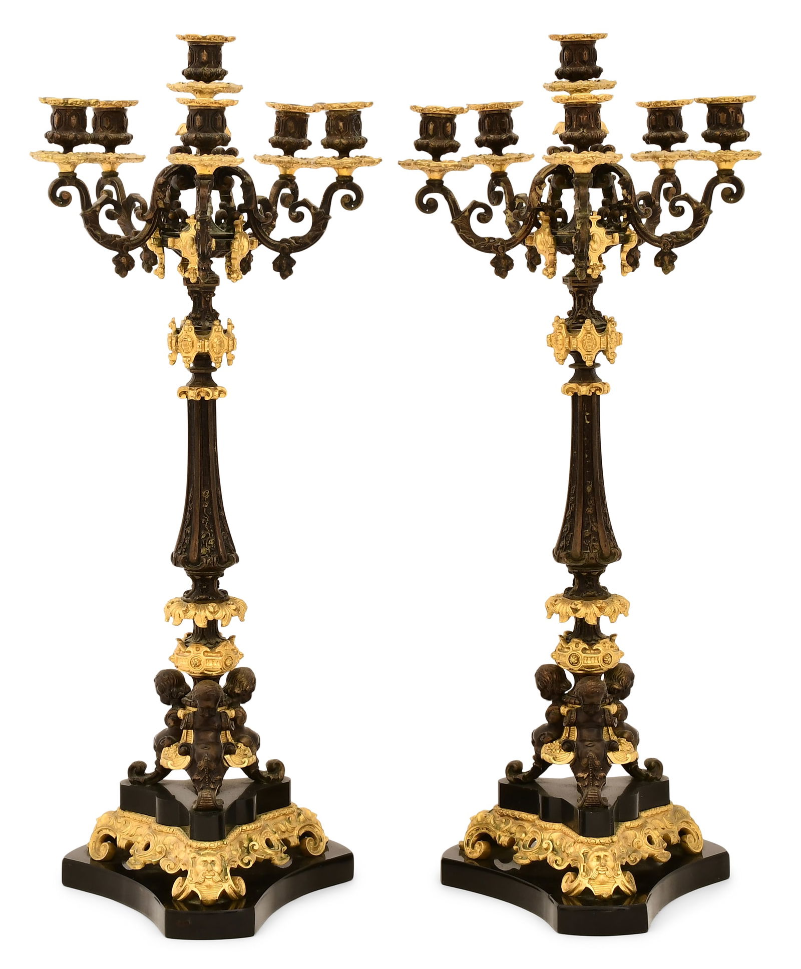 Pair of French Gilt & Patinated Bronze Figural Candelabra (1 of 4)