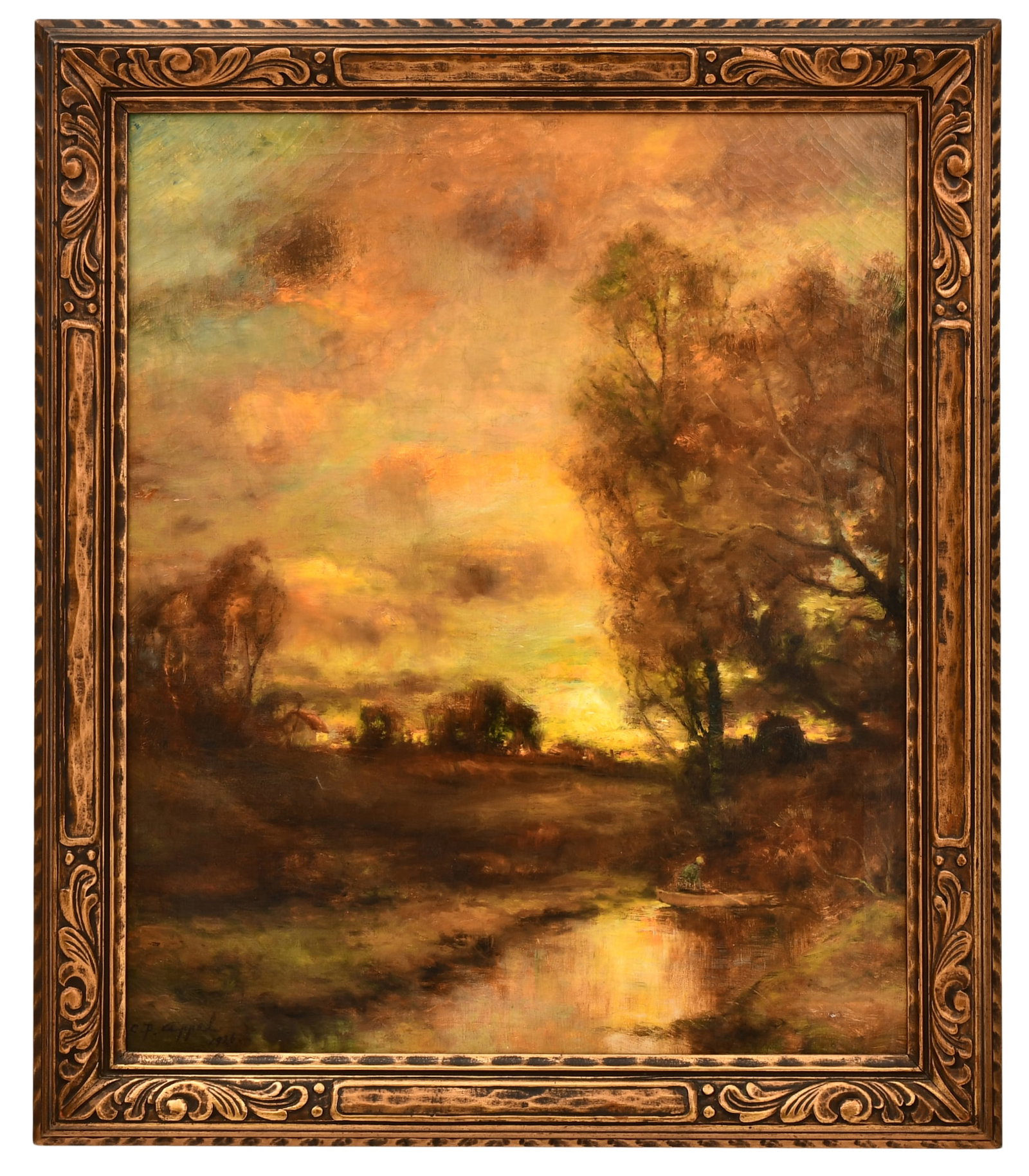 Charles P. Appel (American, 1857-1928), Sunset Landscape with Man in Boat (1 of 3)