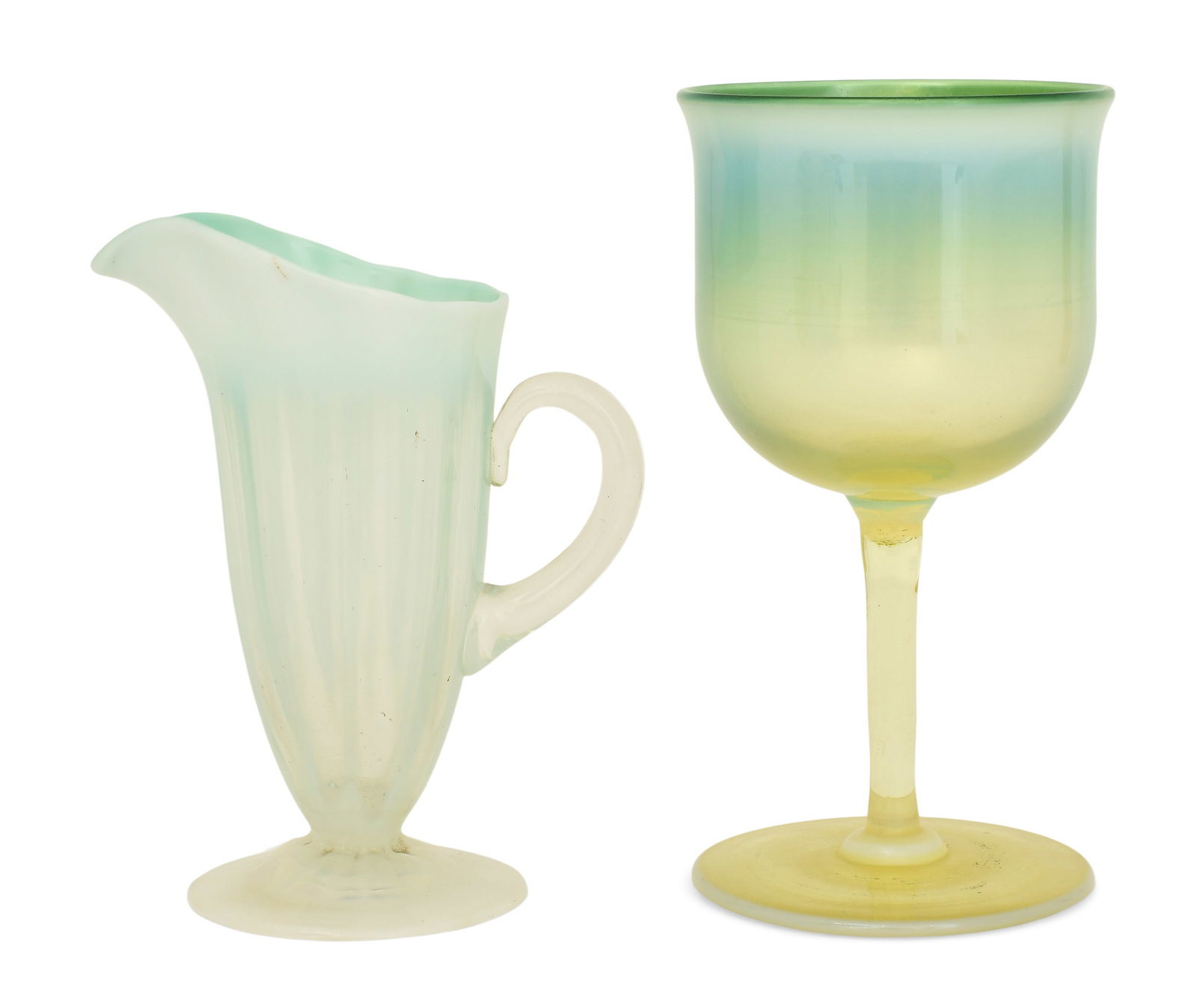 Tiffany Studios Pastel Favrile Glass Pitcher & Goblet (1 of 4)