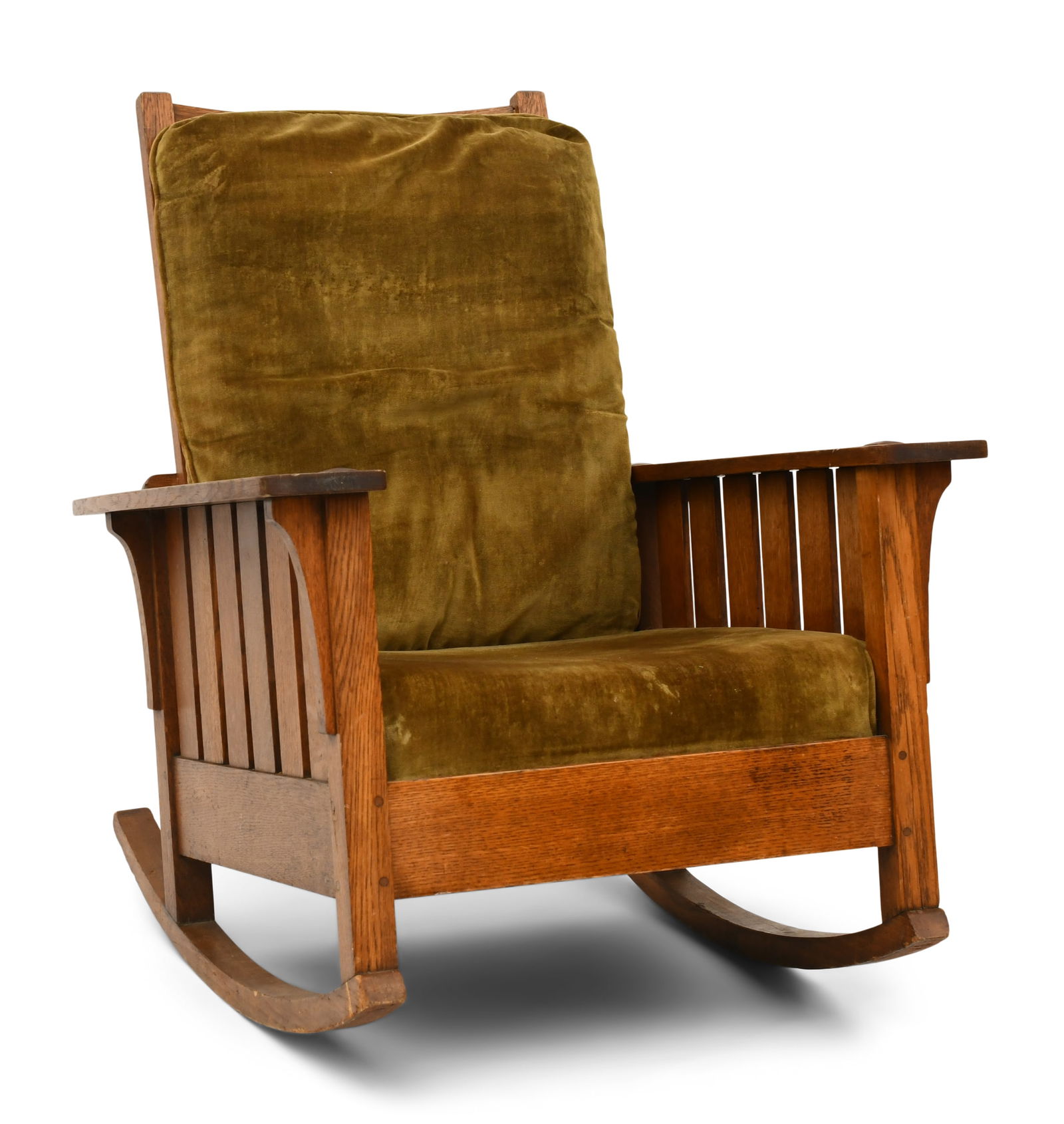L. & J.G. Stickley Rocking Chair, No. 861: L. & J.G. StickleyRocking Chair, No. 861circa 1910oakmarked "The Work of L. & J.G. Stickley"29 x 31 1/2 x 36 inchesProvenance: The Collection of Hassan Basagic, Hunter, New York