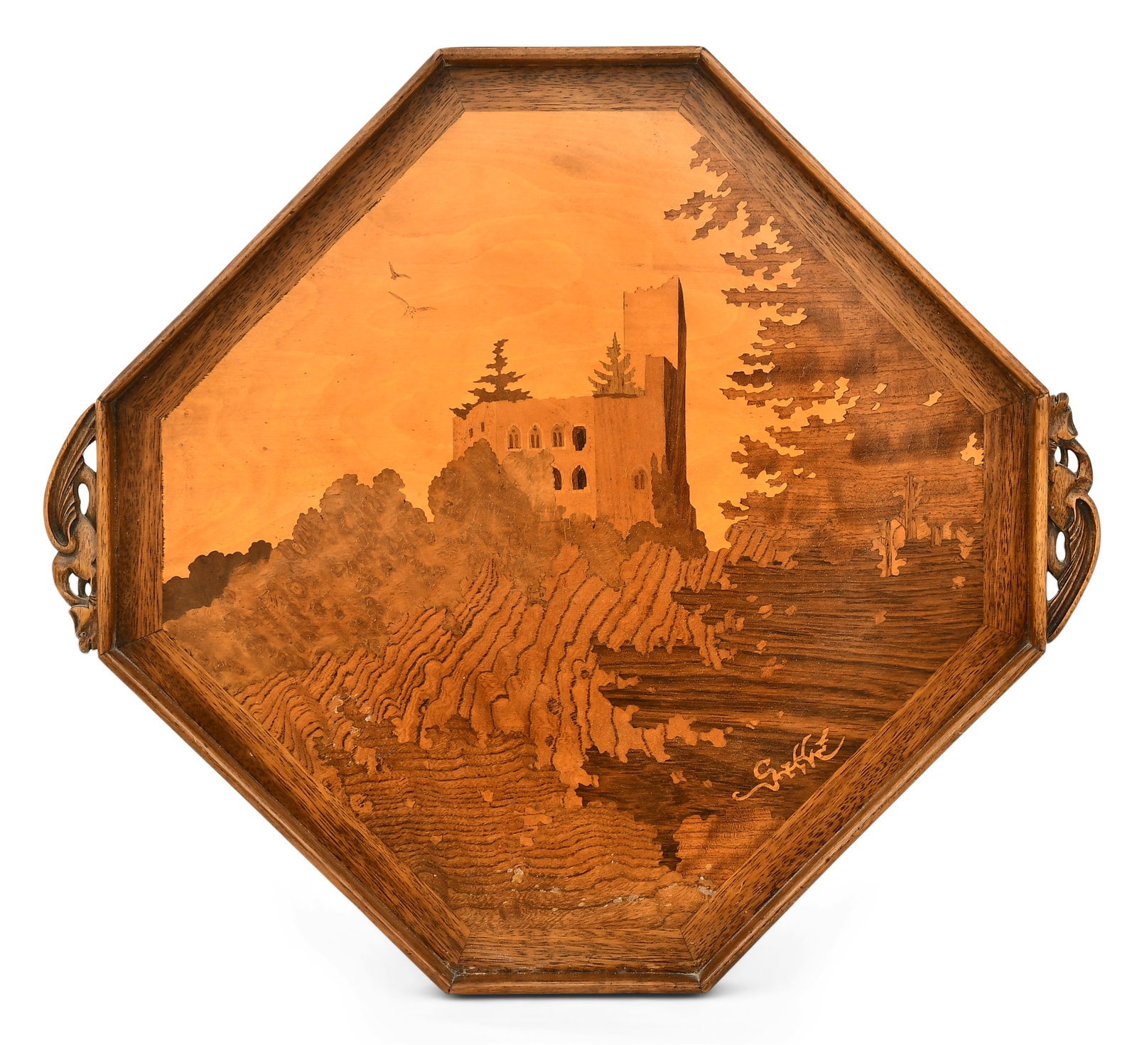 Émile Gallé (French, 1846-1904), Art Nouveau Marquetry Tray (1 of 5)