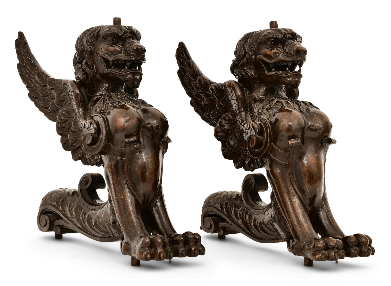 Pair of Italian Carved Walnut Figures of Winged Griffins (1 of 5)