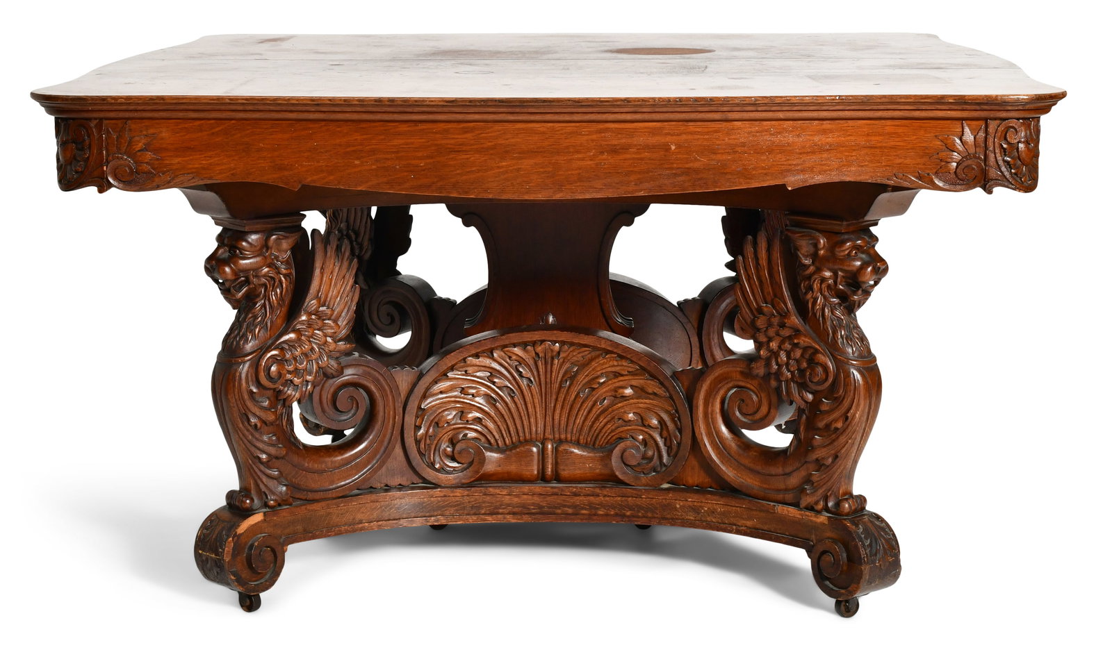 American Carved Oak Dining Table with Winged Griffins (1 of 5)