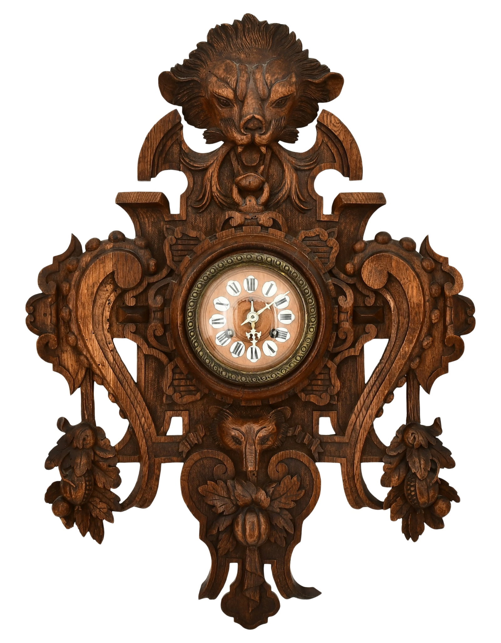 Black Forest Carved Wood Figural Wall Clock (1 of 6)