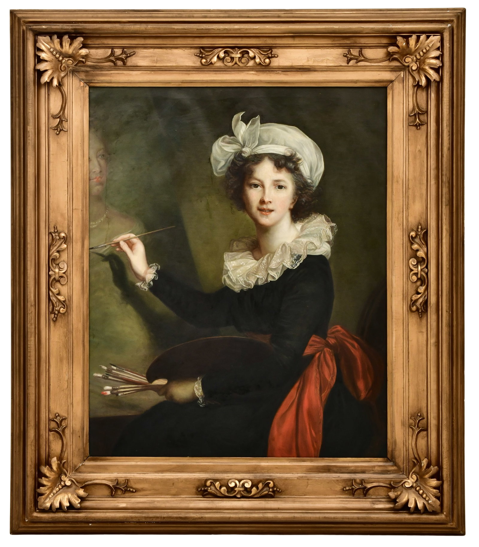 After Elisabeth Louise Vigee-Lebrun (French, 1755-1842), Self Portrait: After Elisabeth Louise Vigee-Lebrun (French, 1755-1842) Self Portrait oil on canvas inscribed on verso 38 x 31 inches (sight) 54 1/2 x 57 inches (frame) Provenance: The Collection of Hassan Basagic, H