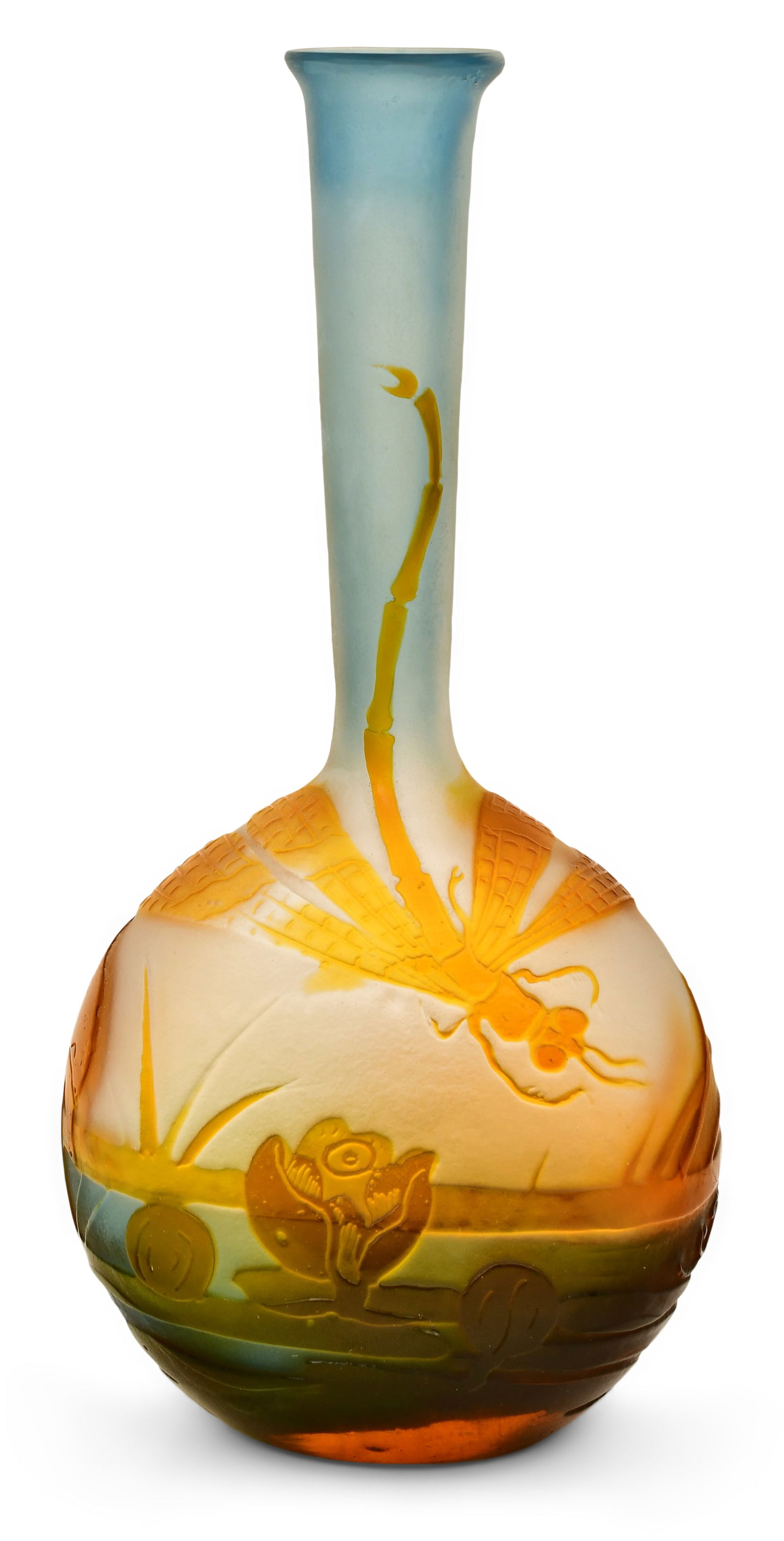 Émile Gallé (1846-1904), Cameo Glass "Dragonfly & Water Lily" Bottle Vase (1 of 5)