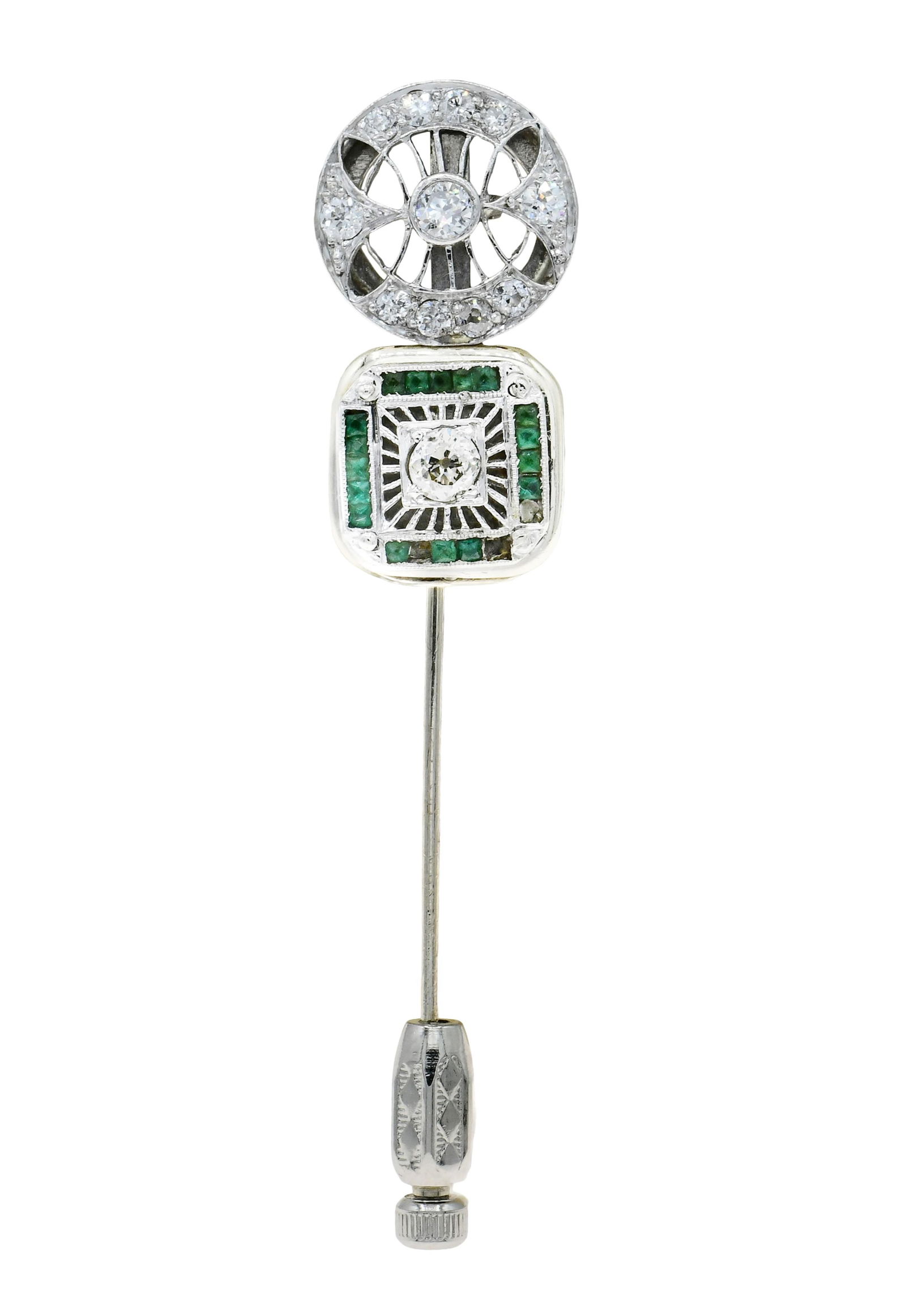 14K White Gold Diamond & Emerald Stick Pin (1 of 2)