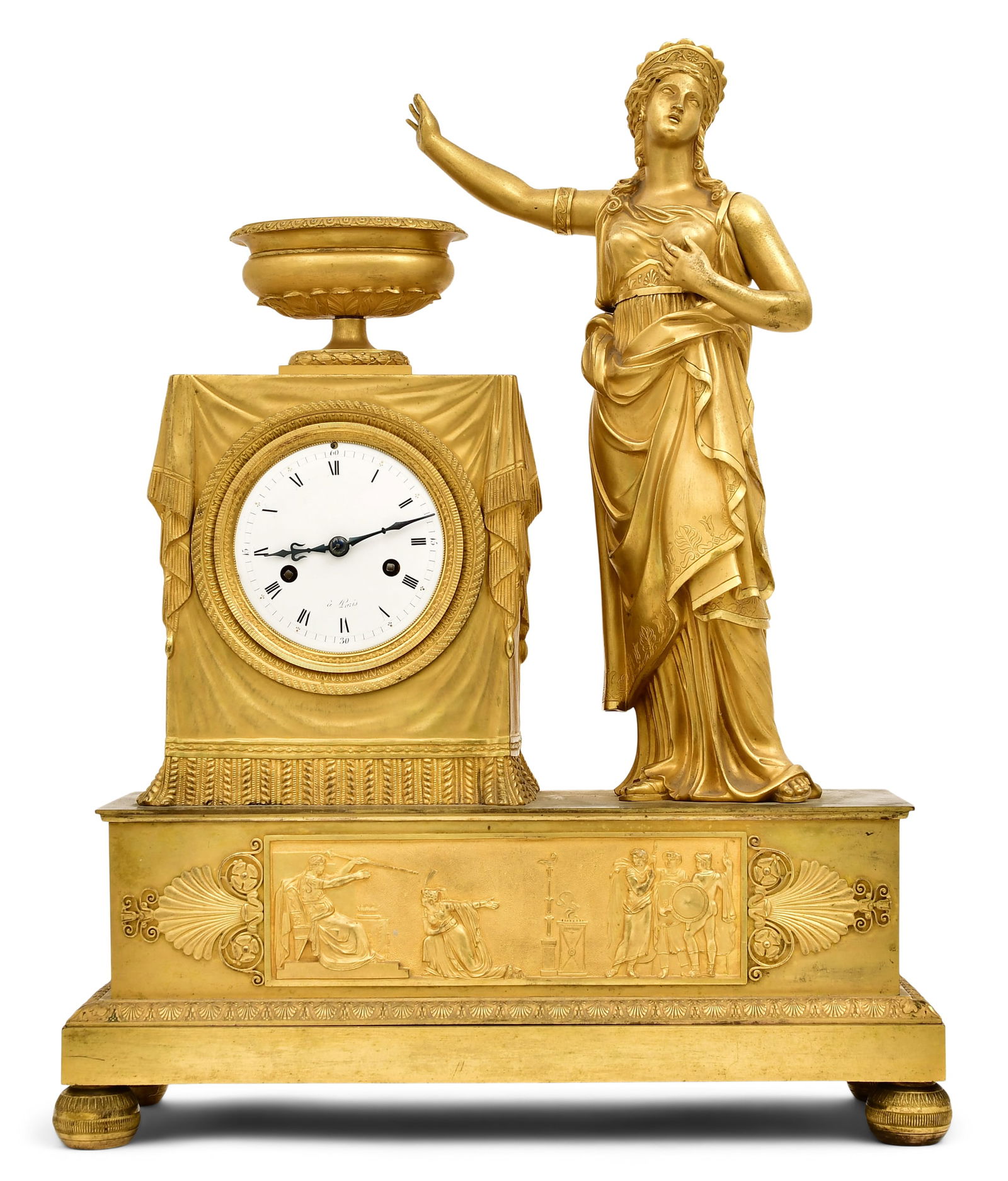 French Empire Gilt Bronze Figural Clock (1 of 9)