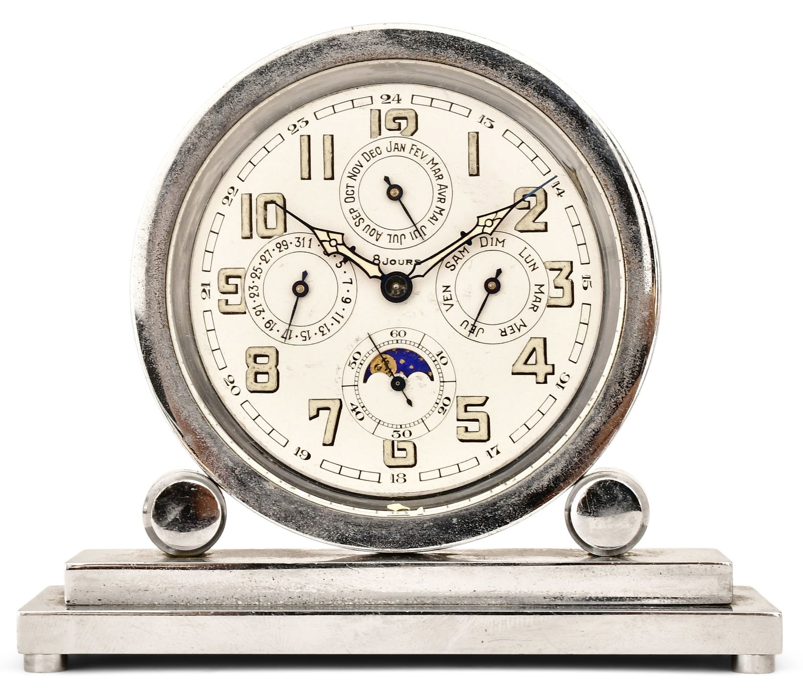 Art Deco Triple Calendar & Moonphase Desk Clock (1 of 6)