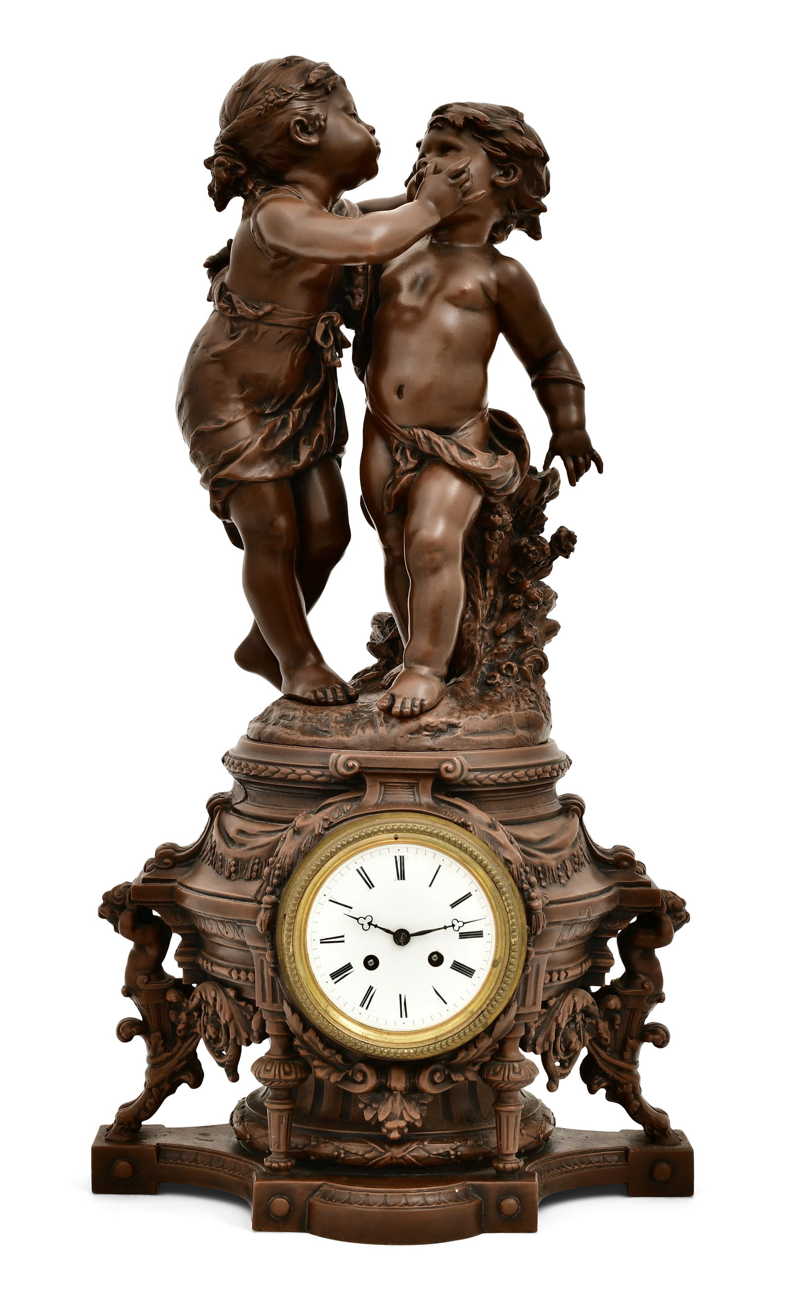 French Patinated Bronze Figural Mantel Clock (1 of 6)