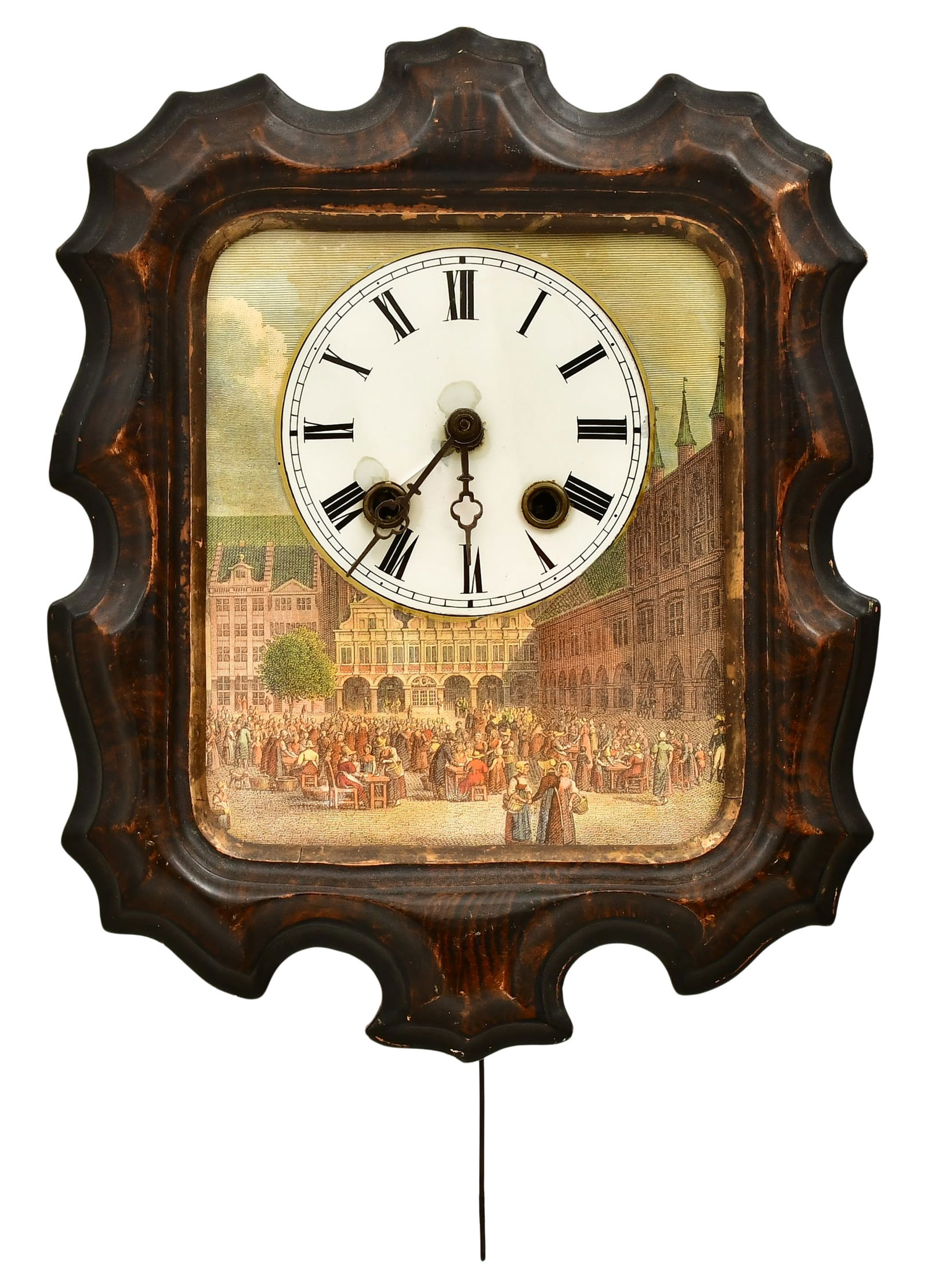 Black Forest Wood Plate Clock with Lithograph Dial Mask (1 of 6)