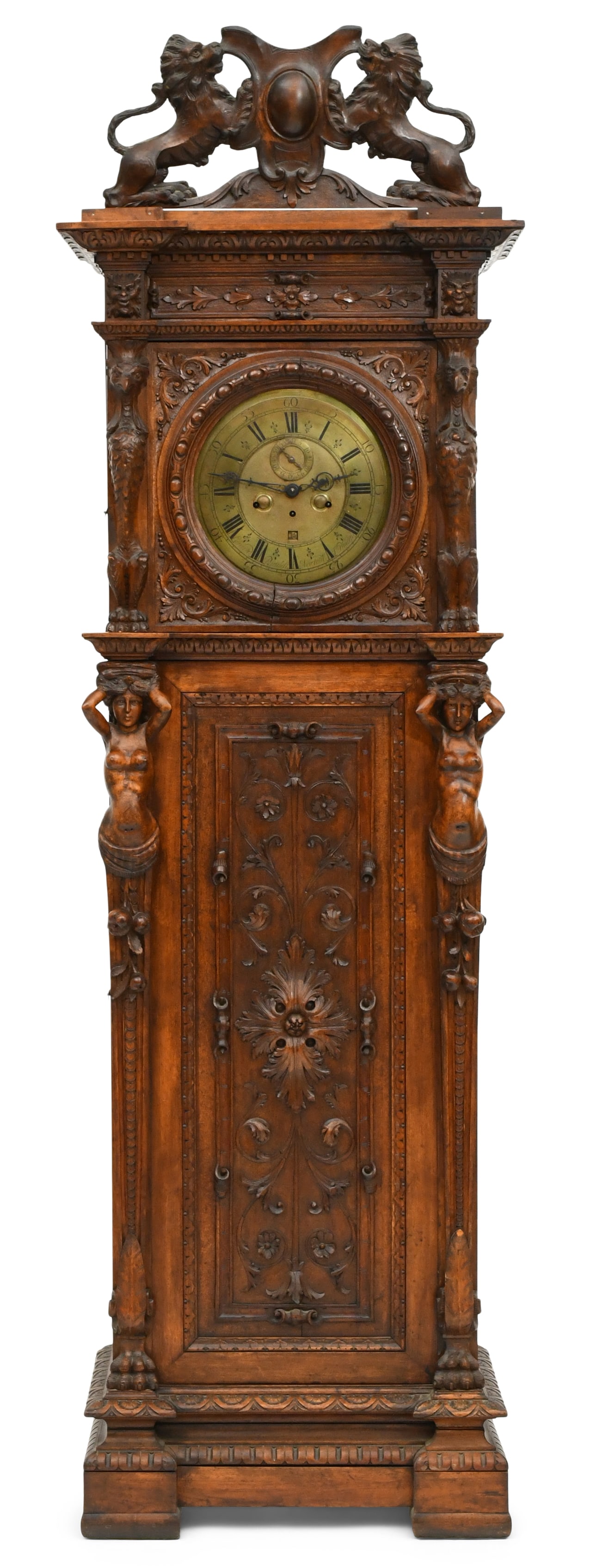 Italian Figural Carved Walnut Tall Case Clock (1 of 11)