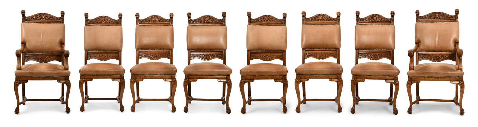 Set of Eight American Carved Oak Chairs (1 of 9)
