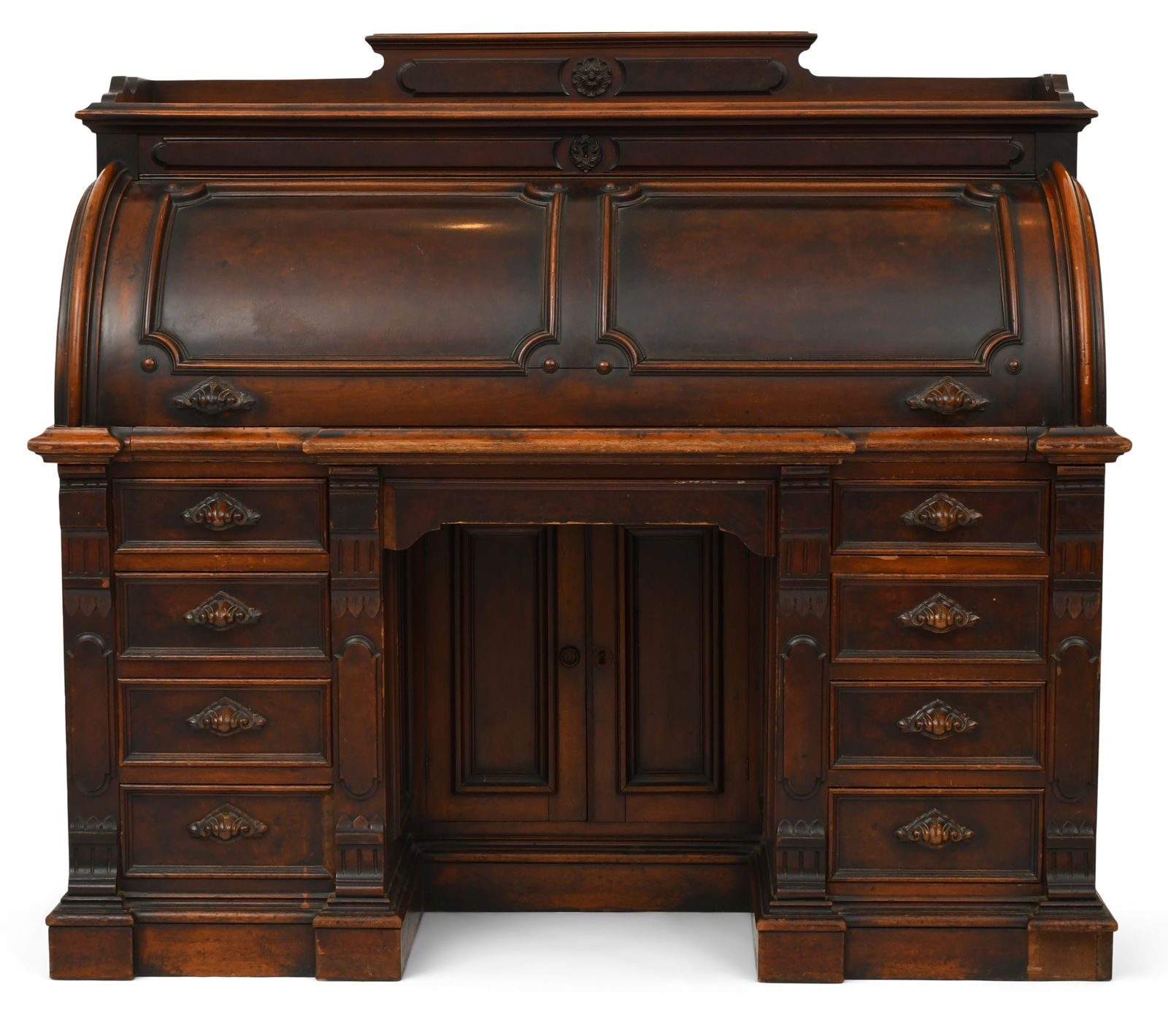 Renaissance Revival Walnut & Burl Walnut Cylinder Desk (1 of 10)