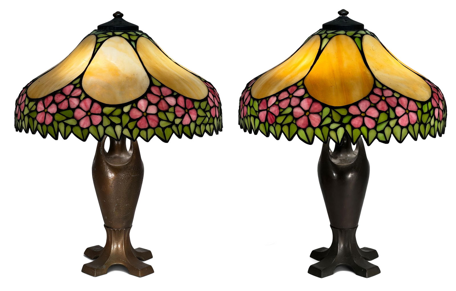 Two American Leaded Glass Table Lamps with Handel Bases (1 of 12)