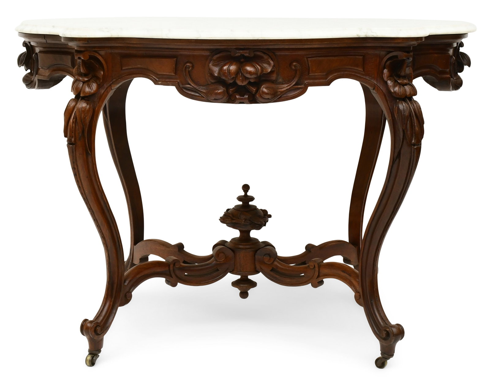 American Victorian Rosewood Center Table with Marble Top: American Victorian Rosewood Center Table with Marble Top circa 1875 31 x 43 1/2 x 31 1/2 inches Provenance: Private Collection, Hartselle, Alabama