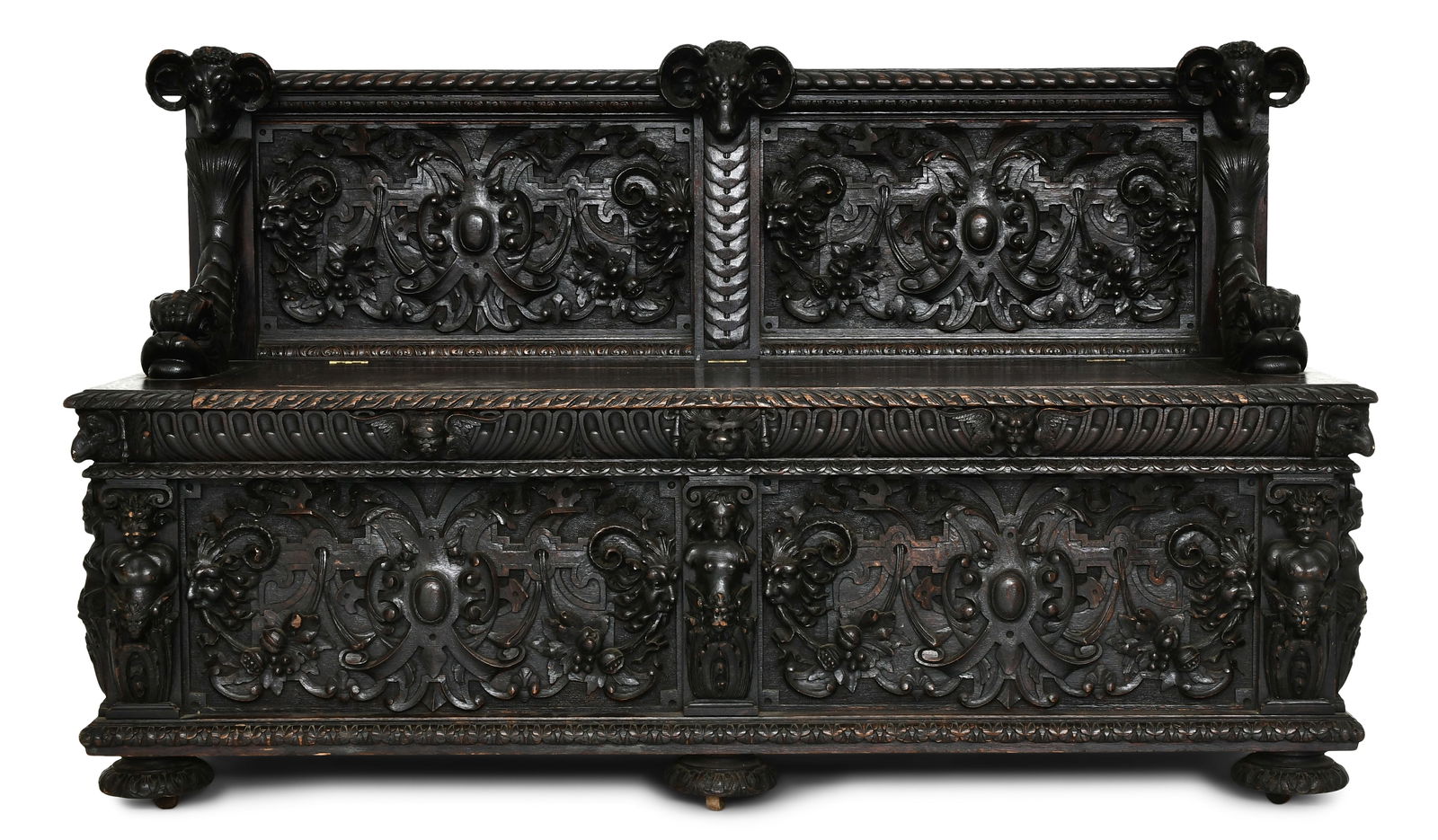 American Figural Carved Oak Hall Bench (1 of 8)