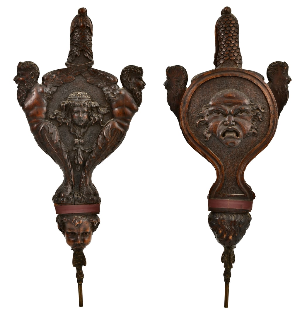 19th Century Figural Carved Walnut Bellows: 19th Century Figural Carved Walnut Bellows27 1/2 x 12 inchesProvenance: Private Collection, New Jersey