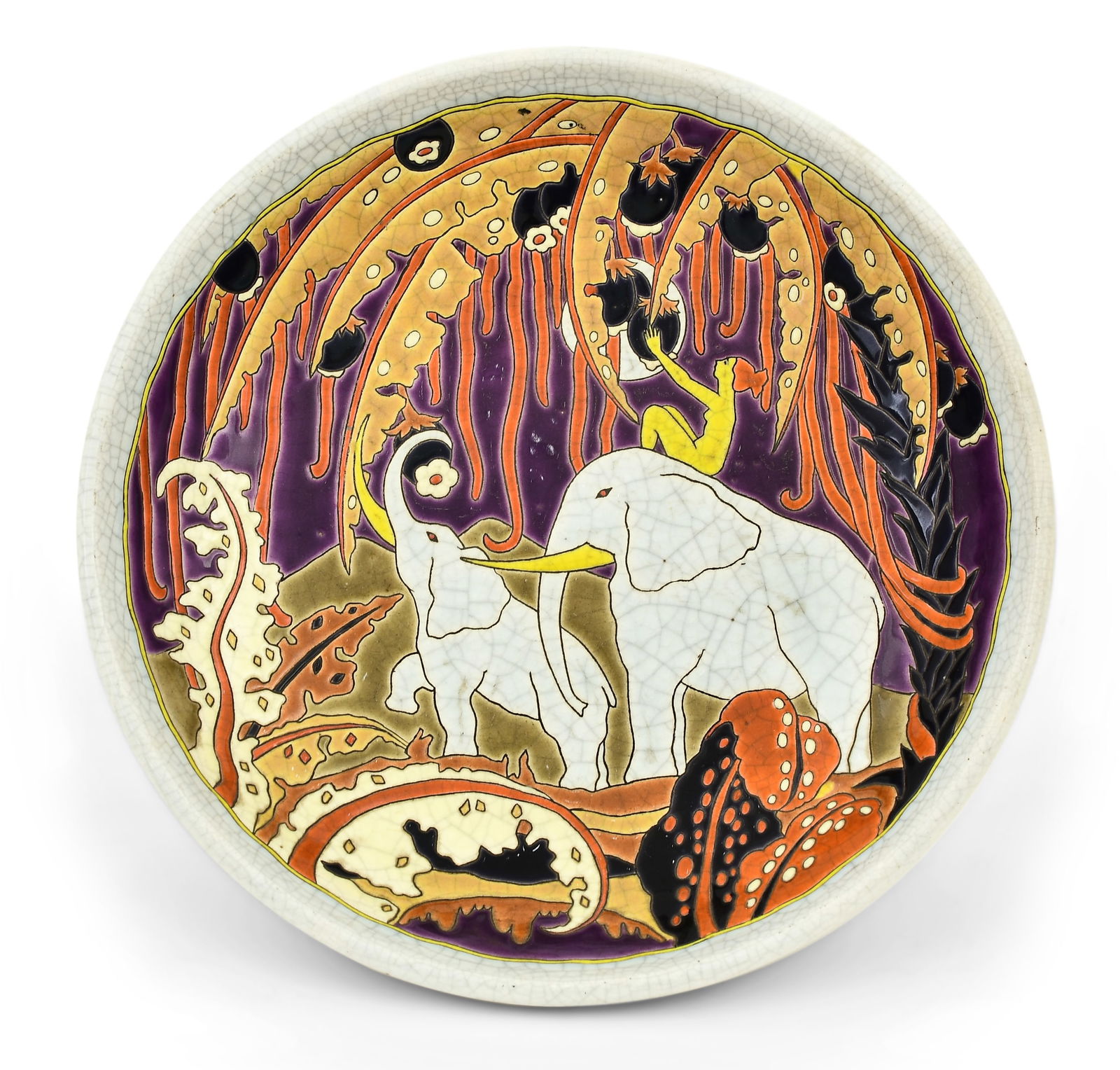 Longwy Pottery, Pomone Bon Marche, "Elephants" Charger (1 of 4)