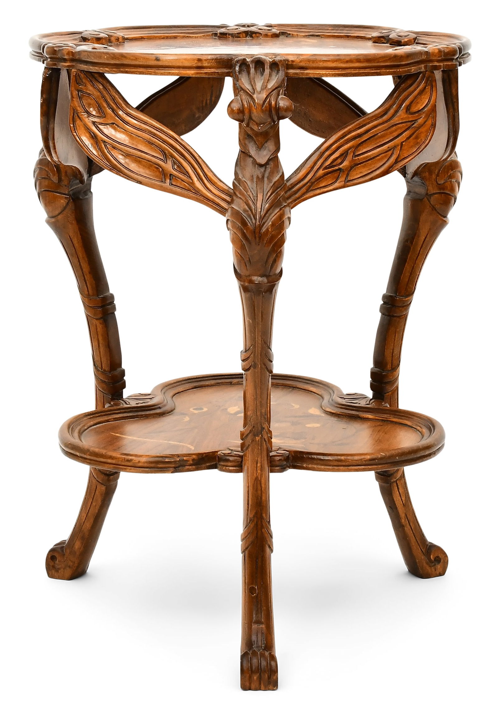 French Marquetry Two-Tiered Table, After "Libellules" by ?mile Gall (1 of 5)