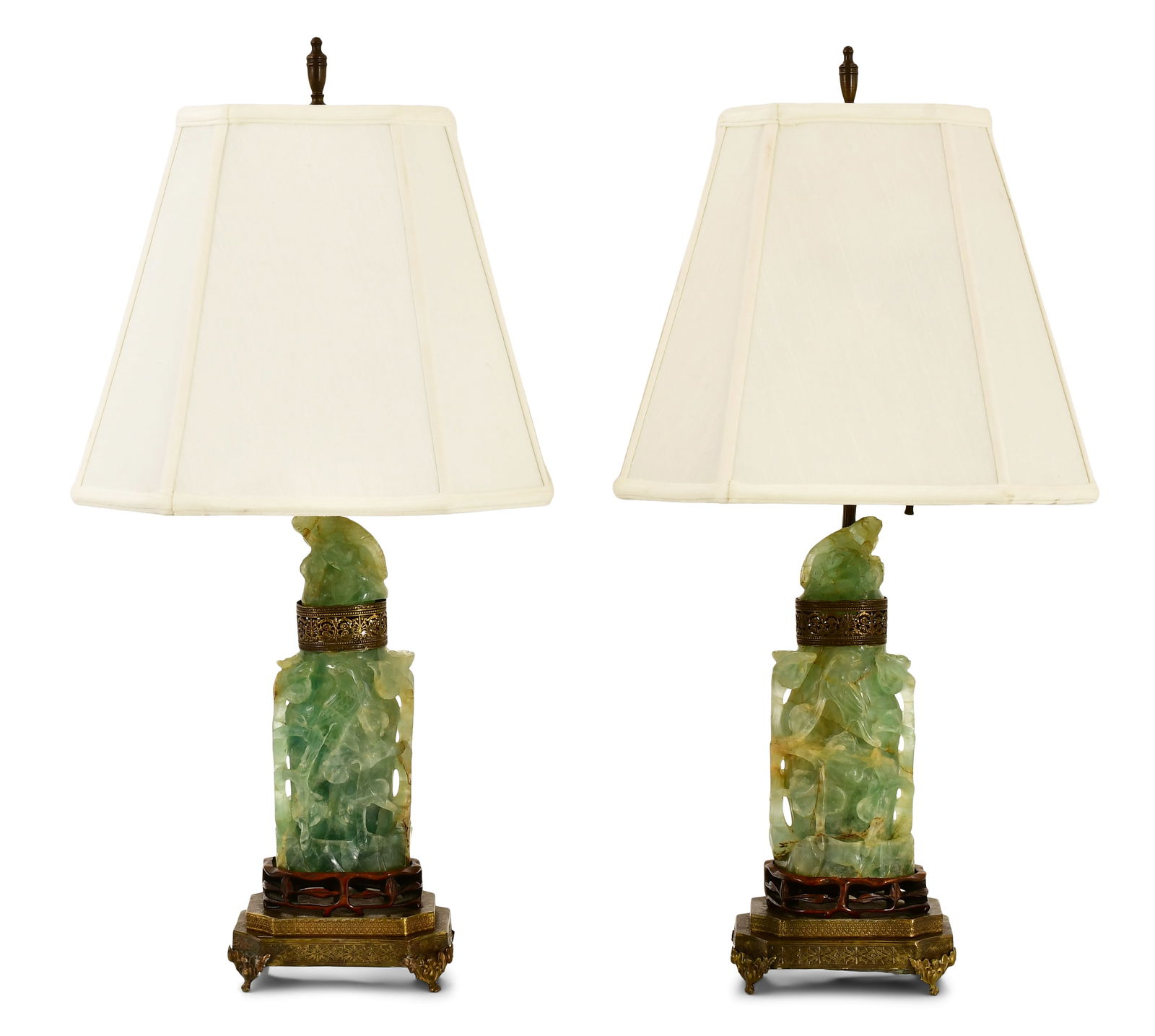 Pair of Chinese Gilt Metal-Mounted Fluorite Lamps (1 of 4)