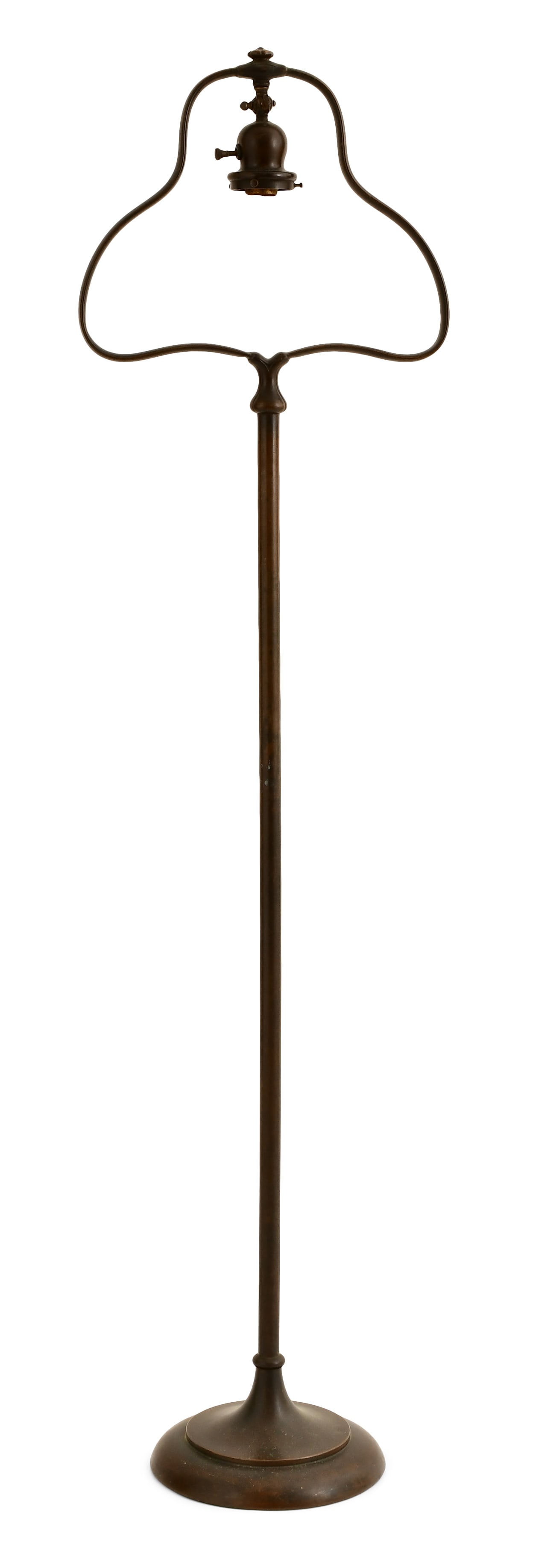 Handel "Harp" Floor Lamp: Handel Company(Connecticut/New York, 1885-1936)"Harp" Floor Lampearly 20th centurypatinated metal56 1/2 x 14 x 9 1/2 inchesProvenance: The Collection of Hassan Basagic, Hunter, New York
