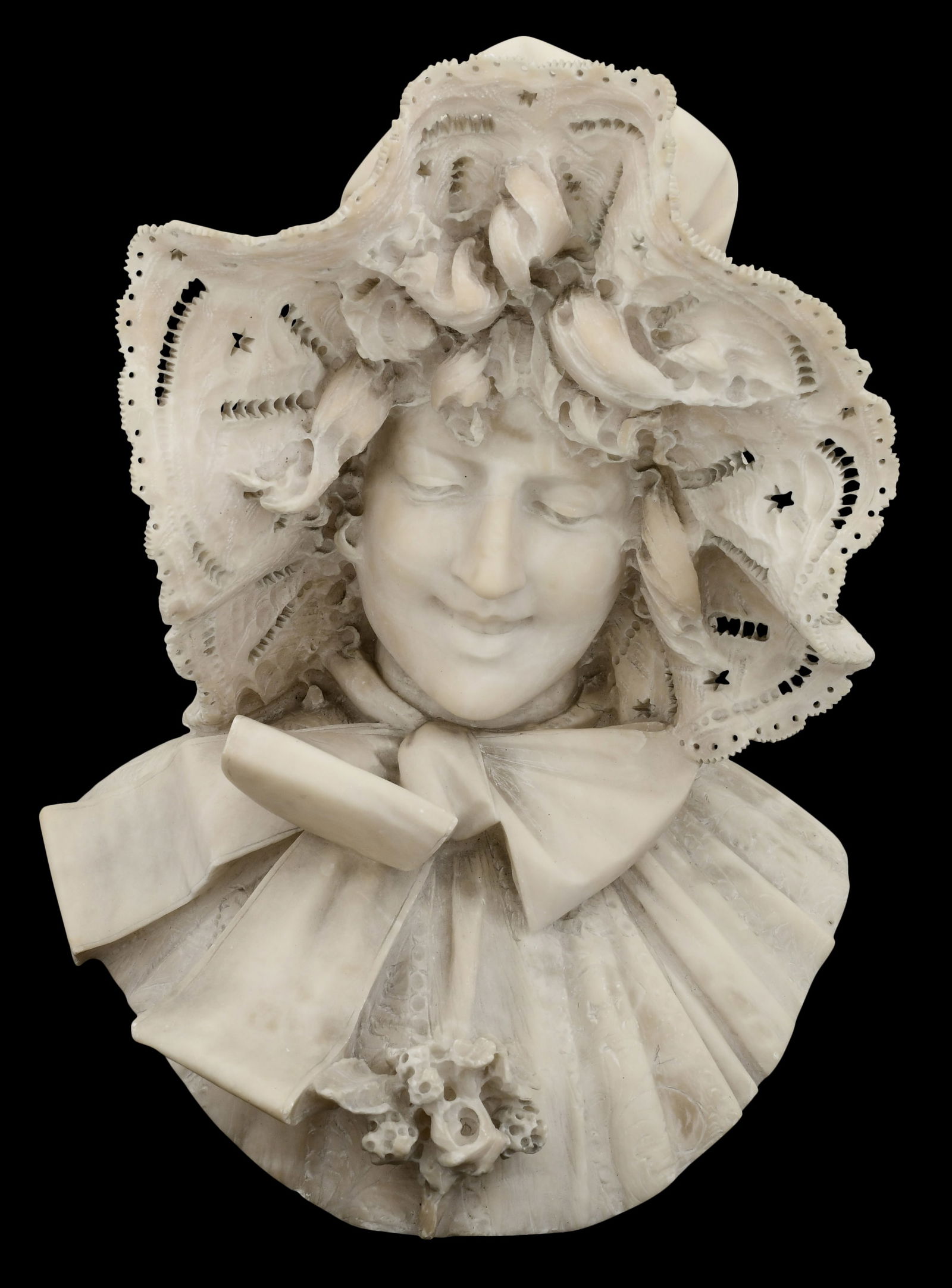 Italian Carved Alabaster Bust of a Girl with Bonnet (1 of 4)