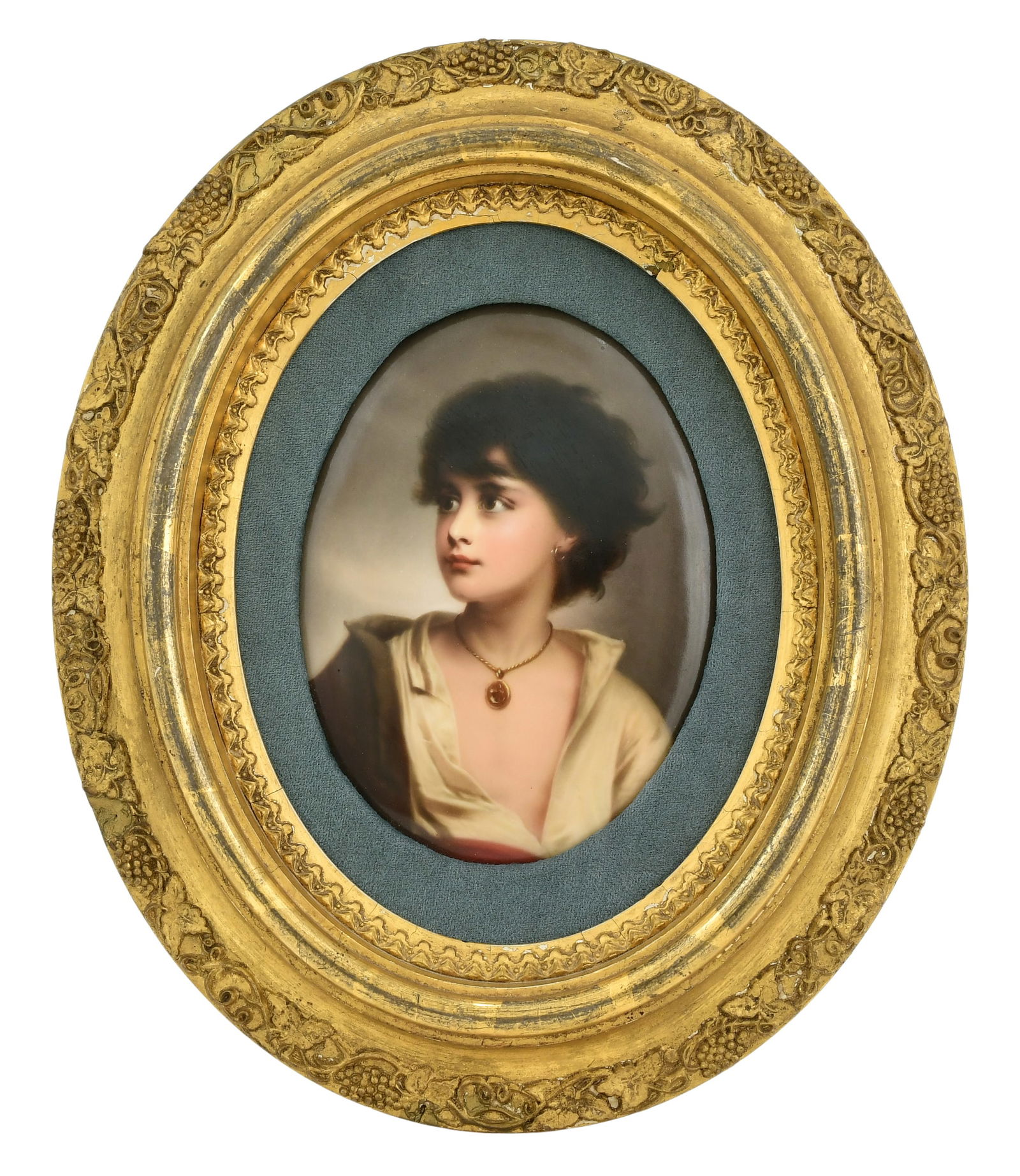 Berlin (K.P.M.) Porcelain Plaque of a Woman: Berlin (K.P.M.) Porcelain Plaque of a Womanlate 19th centuryimpressed "K.P.M." with scepter mark12 3/8 x 10 1/4 inches (frame)6 1/4 x 4 3/4 inches (sight)Provenance: Private Collection, King