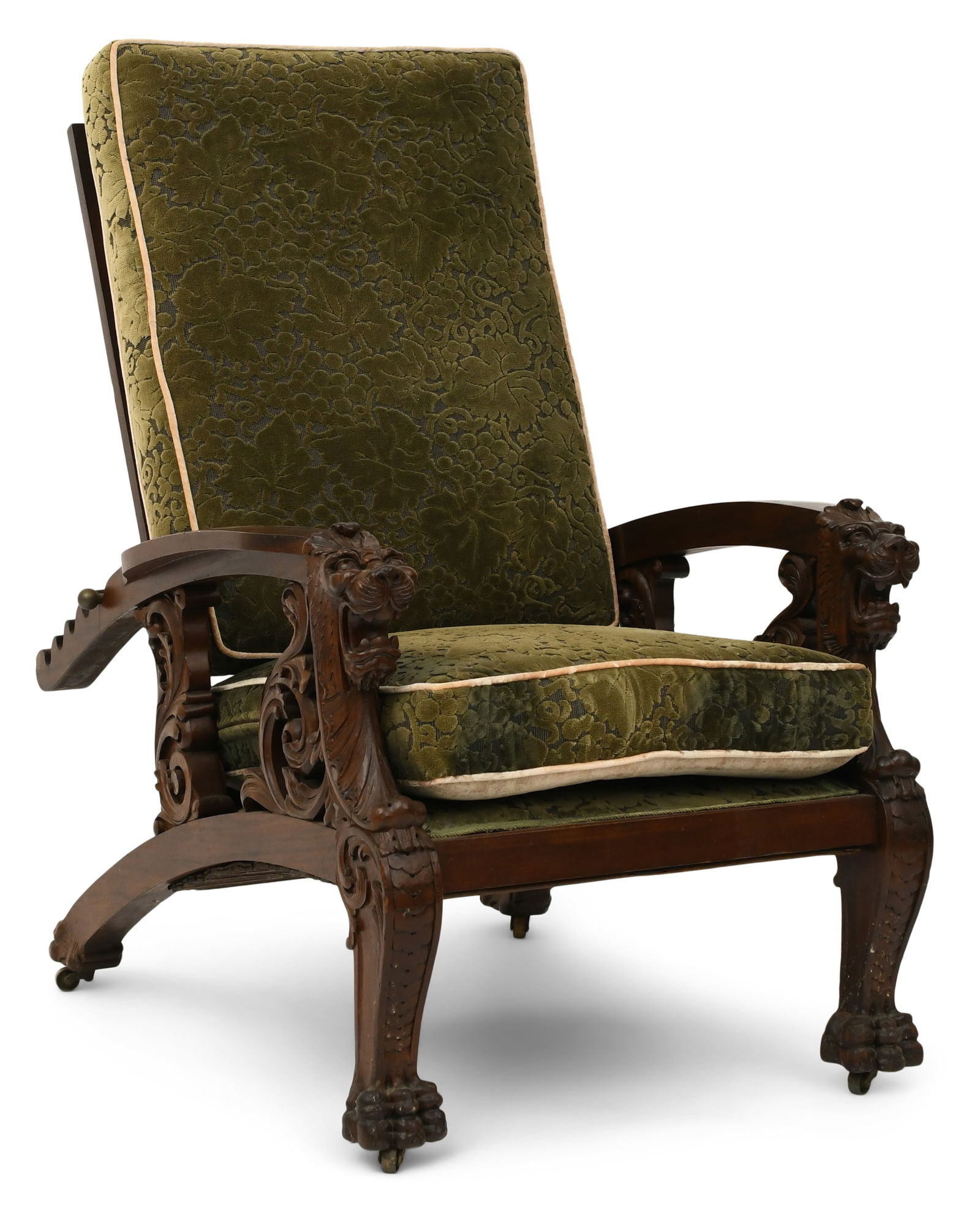 American Figural Carved Mahogany Morris Chair (1 of 7)
