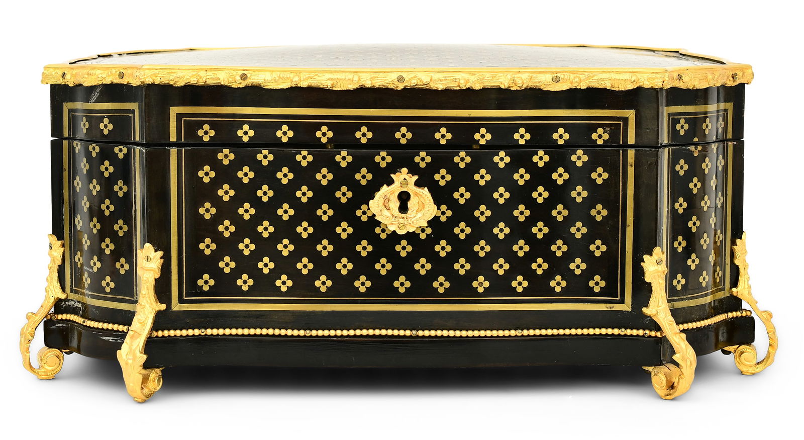 French Gilt Bronze-Mounted & Brass-Inlaid Ebonized Jewelry Box (1 of 7)