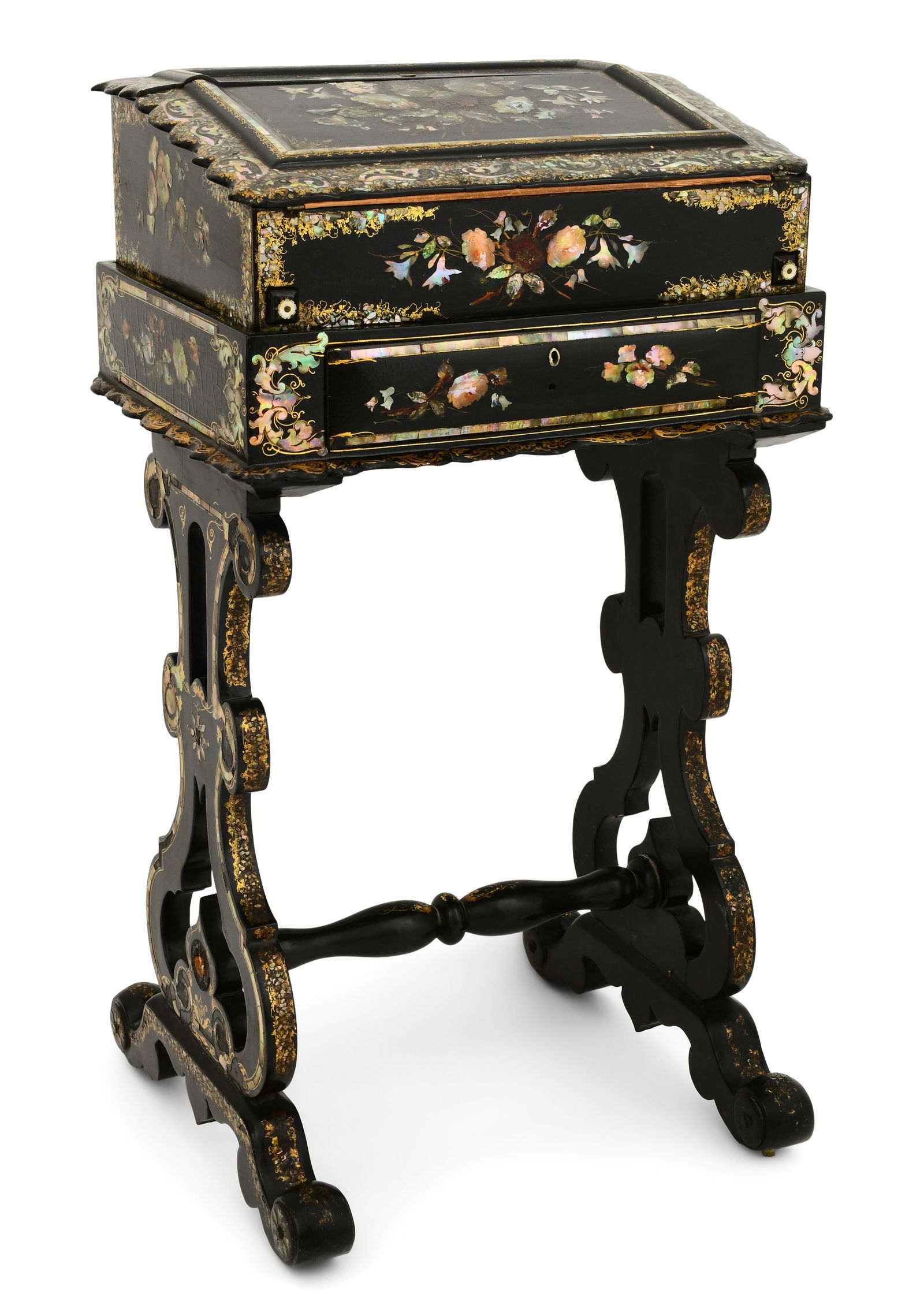 Victorian Papier-Mache and Mother-of-Pearl Writing Desk/Games Table (1 of 10)