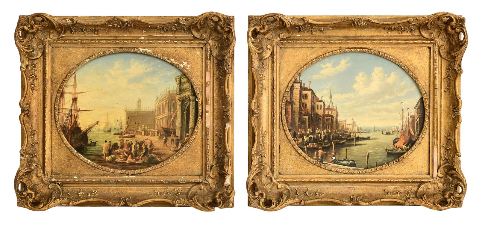 Francis Moltino (English, 1818-1874), Two Harbor Scenes, Oil on Board (1 of 4)