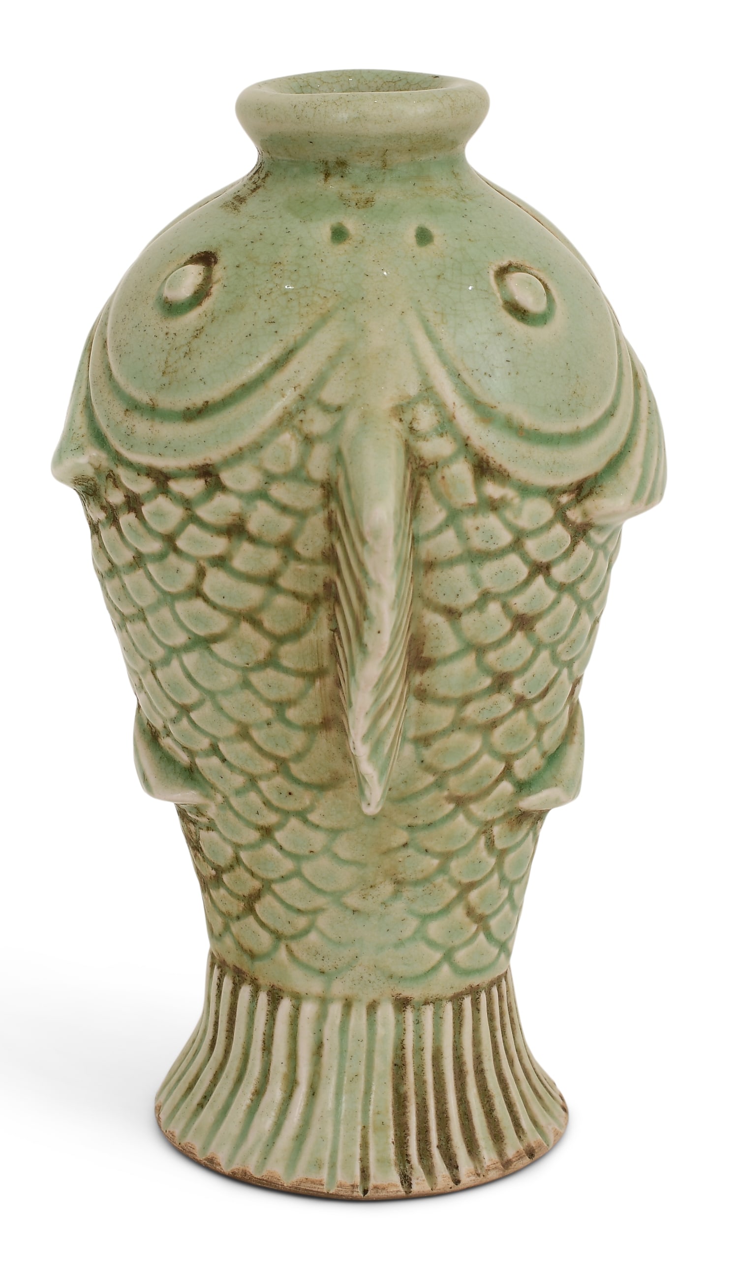 Chinese Yuan Dynasty Double Fish Vase: Chinese Yuan Dynasty Double Fish Vase9 x 7 1/4 x 5 inchesProvenance: Private Collection, Cohoes, New YorkOther Notes: Fontaine's Auction Gallery can arrange shipping for this item (USA only).