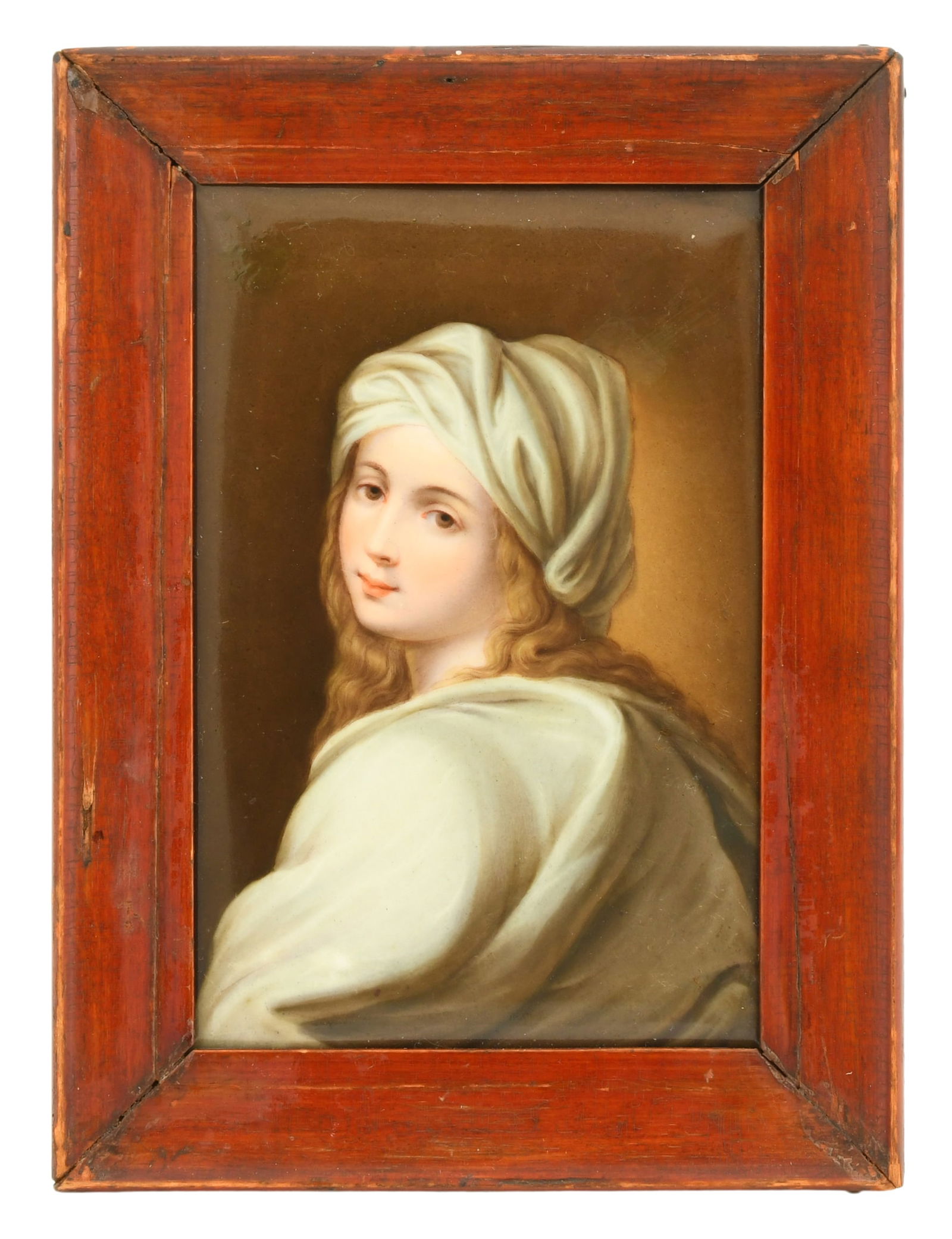 German Porcelain Plaque, "Portrait of Beatrice Cenci": German Porcelain Plaque, "Portrait of Beatrice Cenci"circa 1900painted after Guido Reni (Italian, 1575-1642)7 1/2 x 5 1/2 inches (frame)5 1/2 x 3 1/2 inches (sight)Provenance: Private Collec