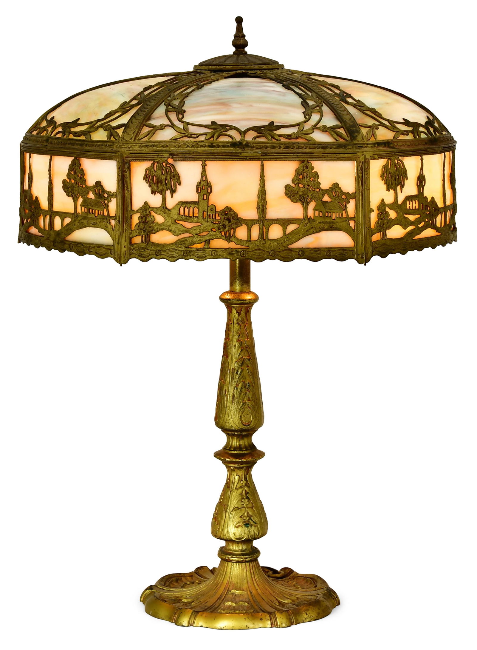American Overlay Glass & Gilt Metal Table Lamp (1 of 2)