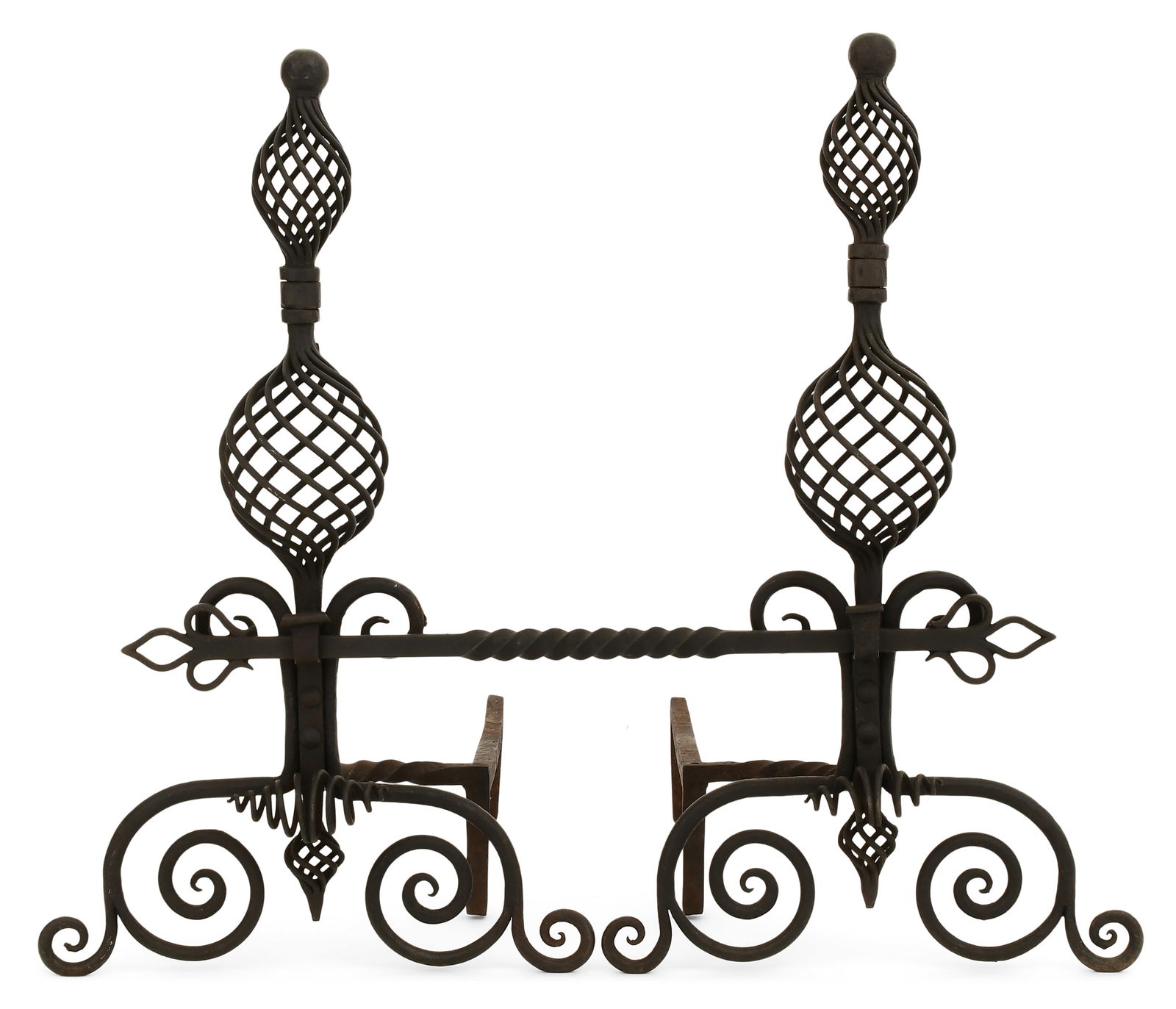 Arts & Crafts Wrought Iron Andirons & Fender (1 of 4)
