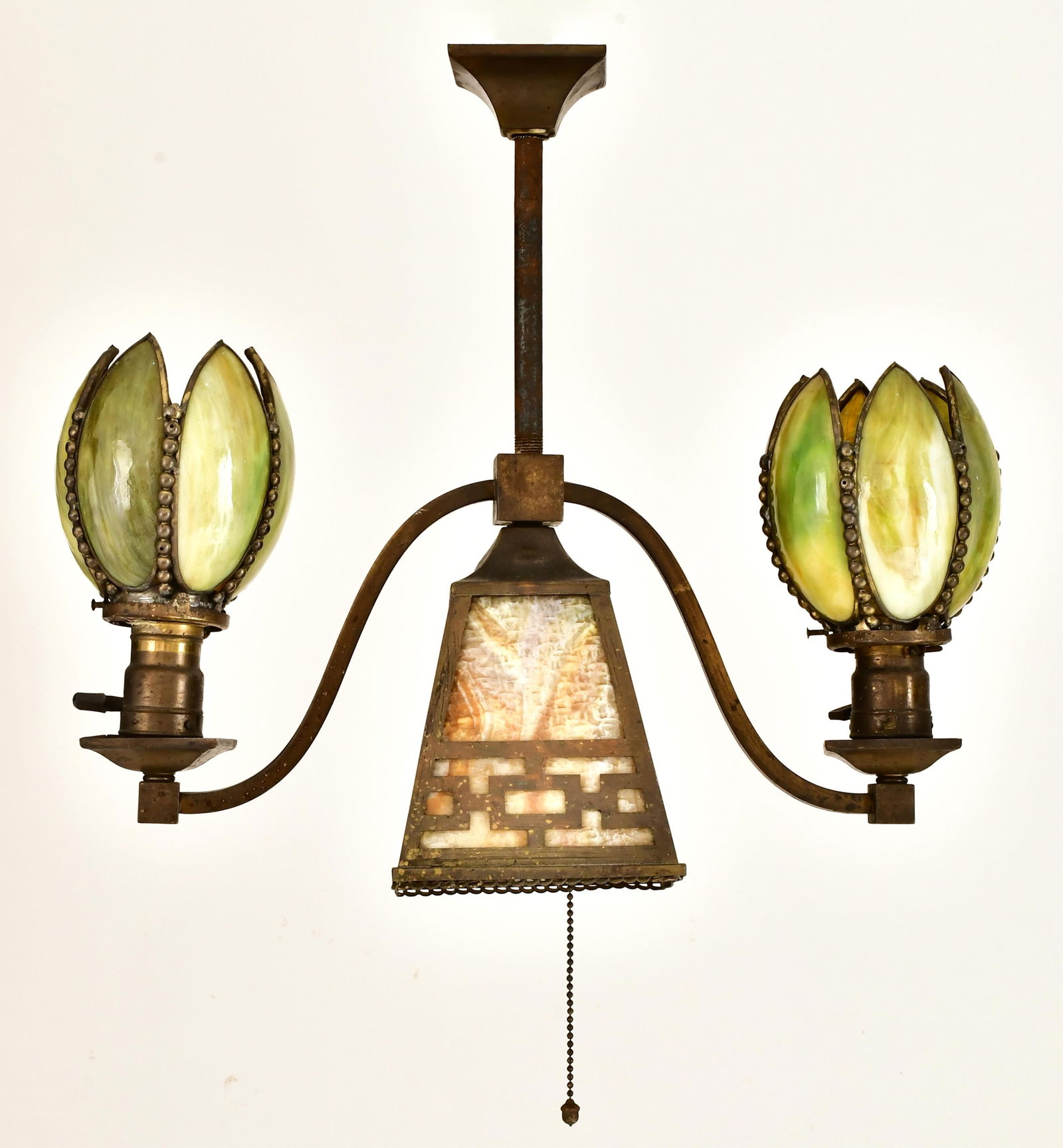 American Gilt Metal & Slag Glass Hall Light (1 of 5)