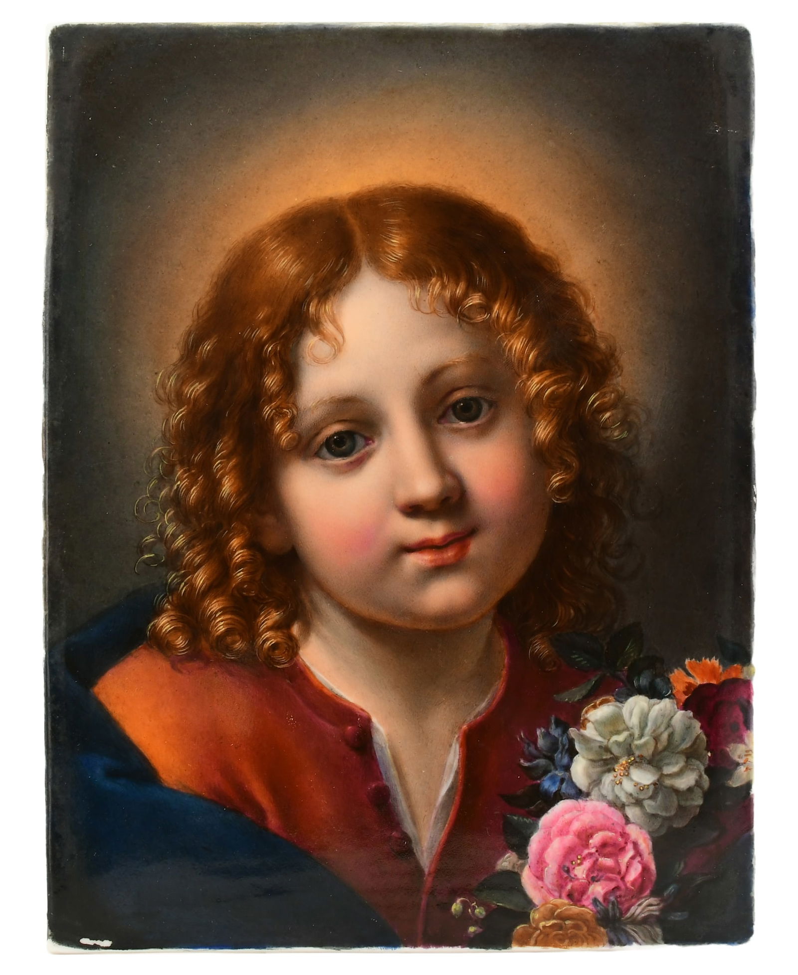 Berlin (K.P.M.) Porcelain Plaque of a Girl with Flowers: Berlin (K.P.M.) Porcelain Plaque of a Girl with Flowerslate 19th centuryimpressed "K.P.M." with scepter mark10 x 7 1/2 inches (sight)Provenance: Private Collection, Kings Point, New YorkOthe