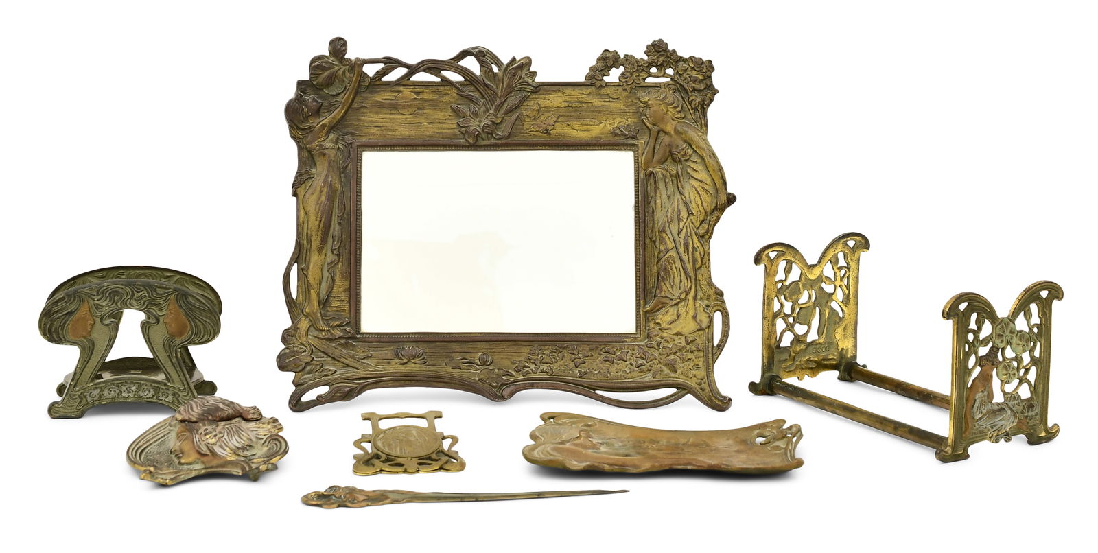 Seven Bradley & Hubbard Gilt Bronze Art Nouveau Desk Pieces (1 of 7)