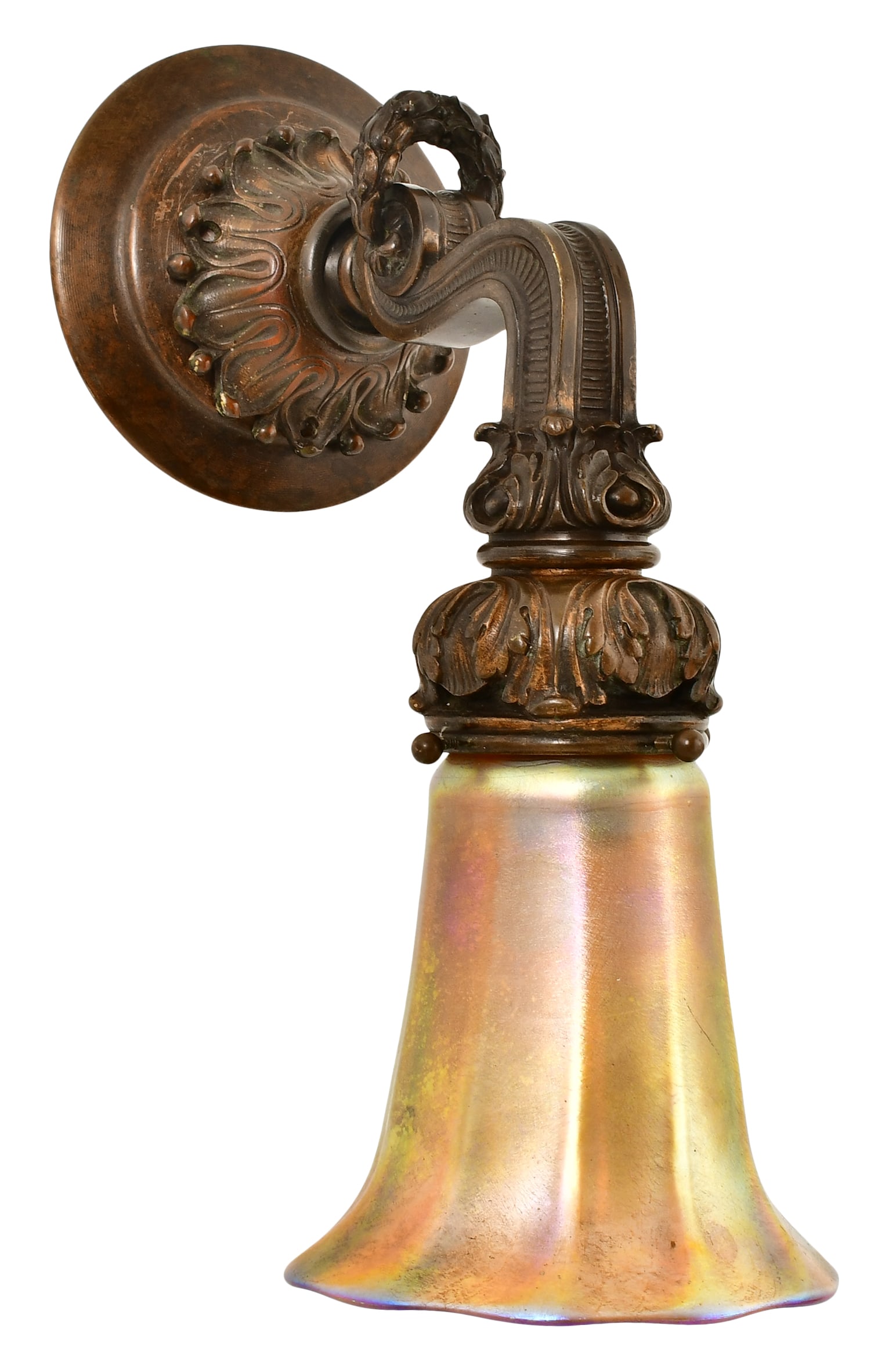 American Bronze Wall Sconce with Quezal Art Glass Shade (1 of 4)
