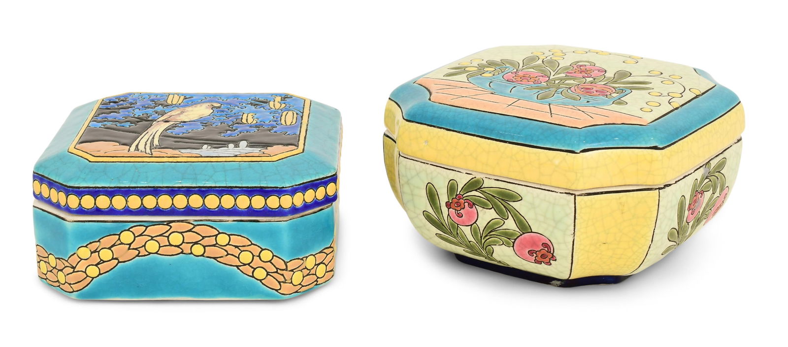 Two Longwy Pottery Covered Boxes, Parrot and Flowers (1 of 3)
