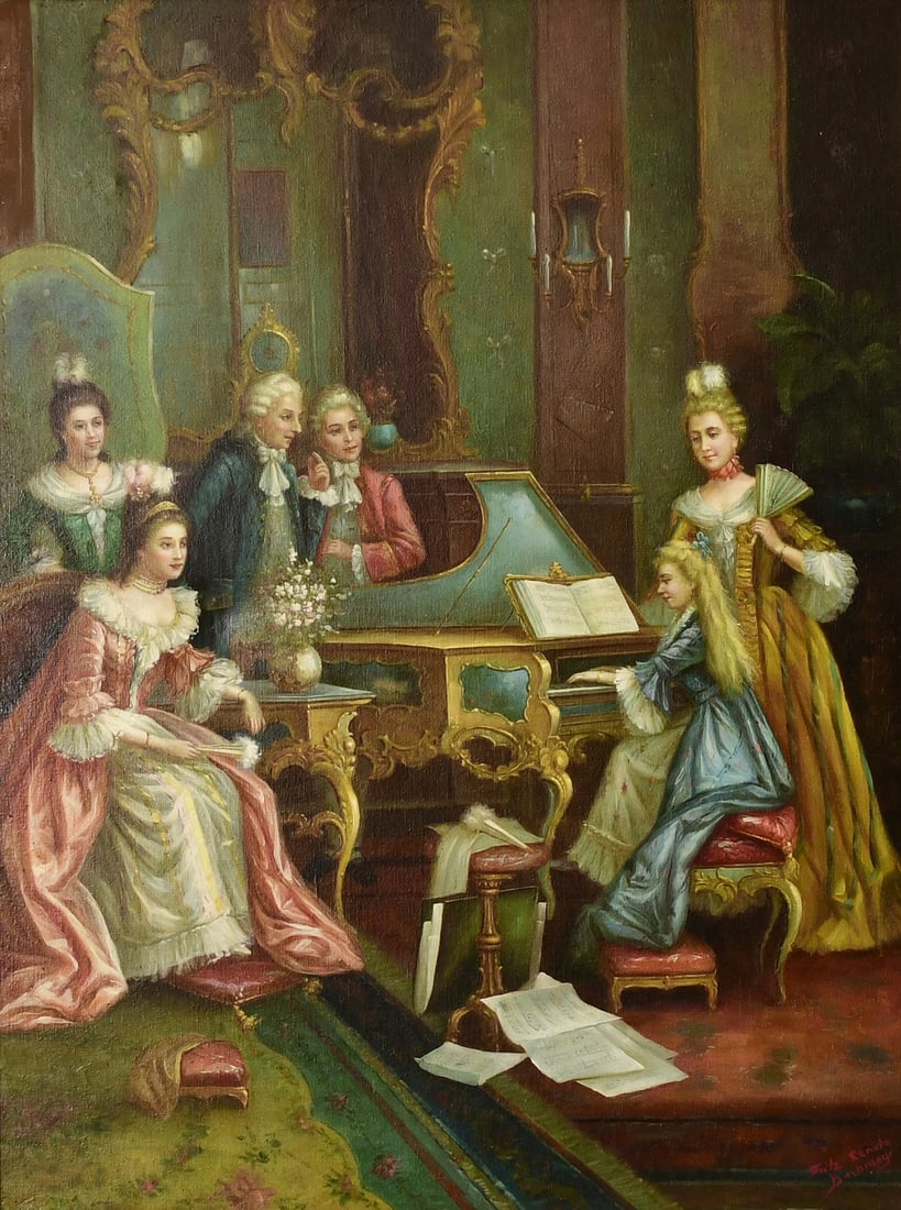 Fritz Renato Bachmeyr (German/American, b. 1944), Interior Scene of a Woman Playing the Piano for (1 of 4)