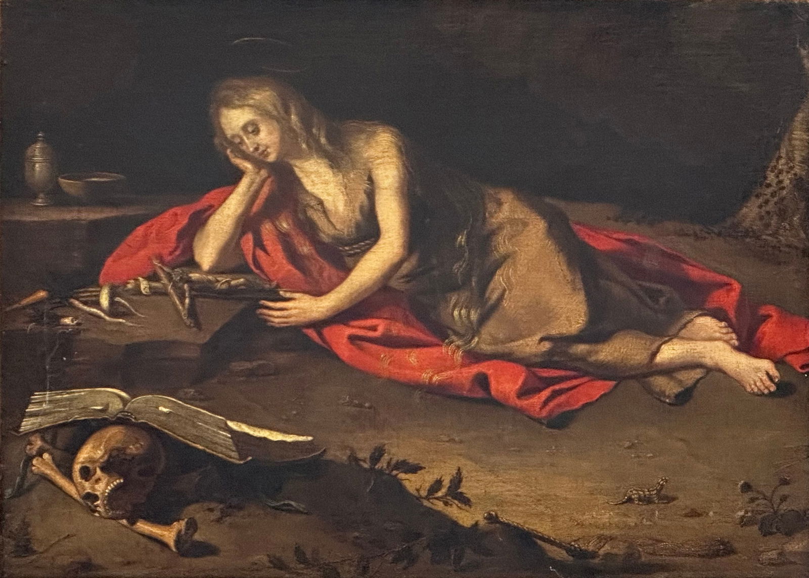 Attributed to Otto Venius Van Veen (Belgian, 1556-1629), Reclining Female with a Cross, Skull & (1 of 3)