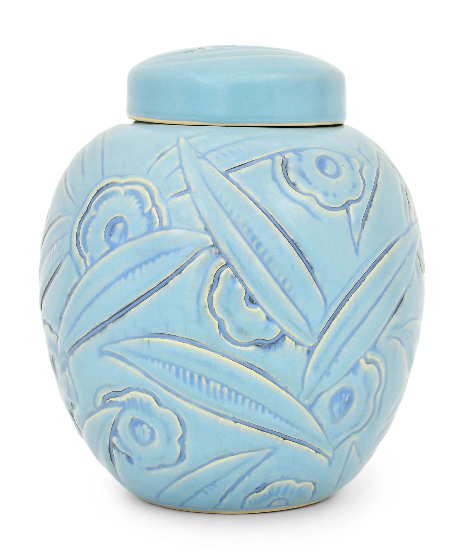 Weller Pottery Floral Covered Jar: Weller Pottery Floral Covered Jar circa 1920 glazed earthenware marked "Weller" 7 x 5 1/2 inches Other Notes: Fontaine's Auction Gallery can arrange shipping for this item (USA only).